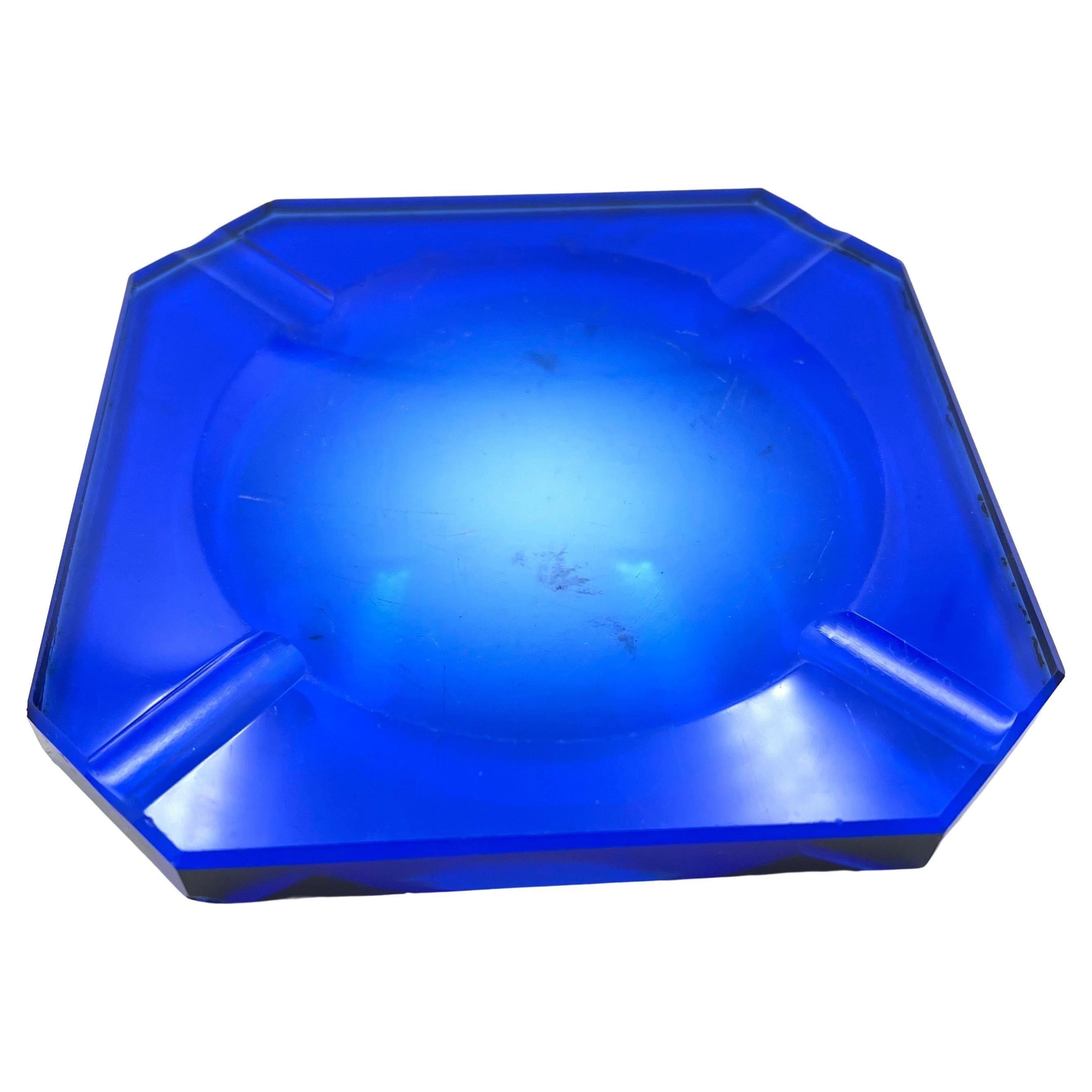 Art Deco Blue Glass Ashtray by Jean Luce