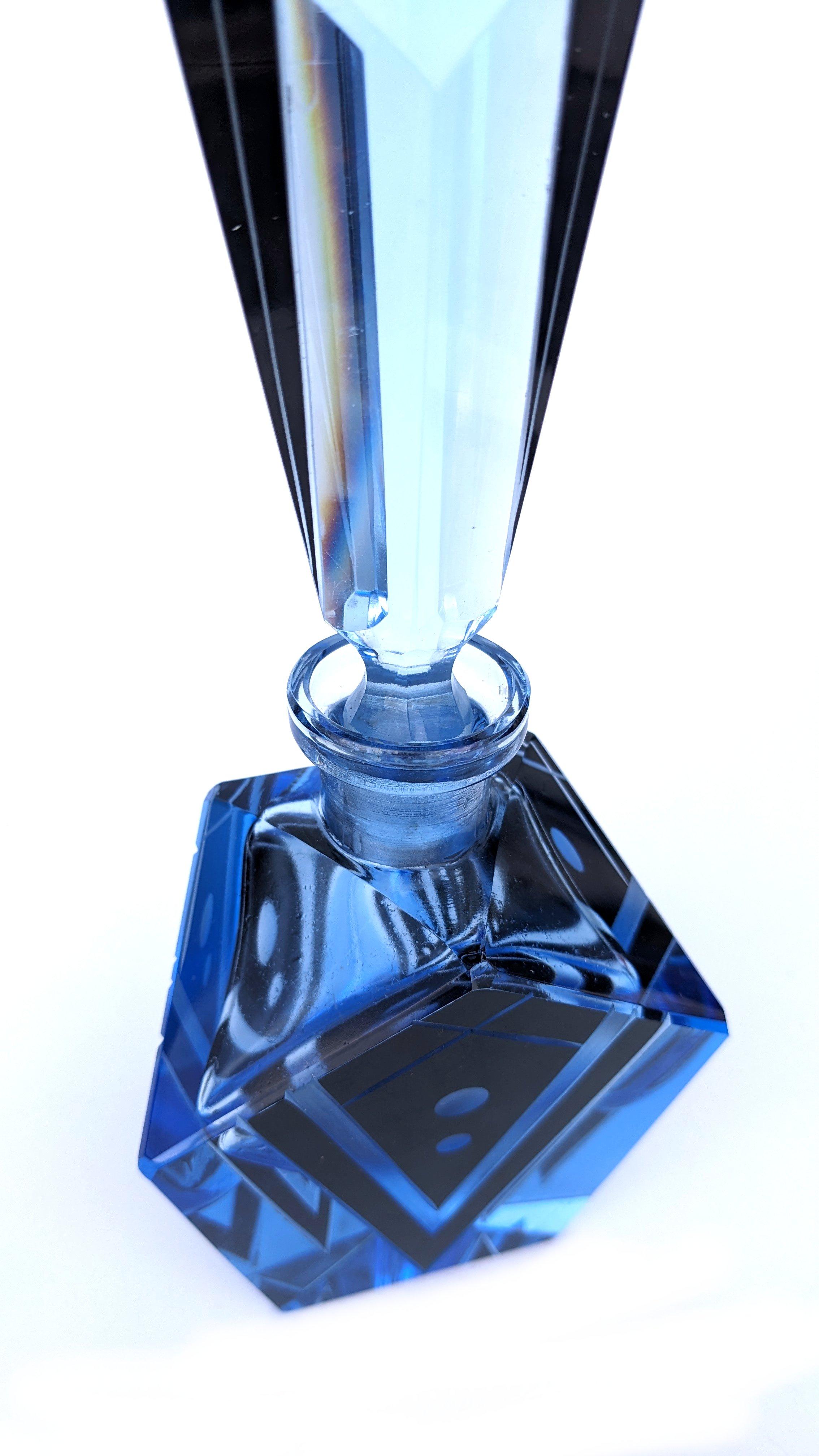 Art Deco Blue Glass & Black Enamel Perfume Bottle, c1930 For Sale 1