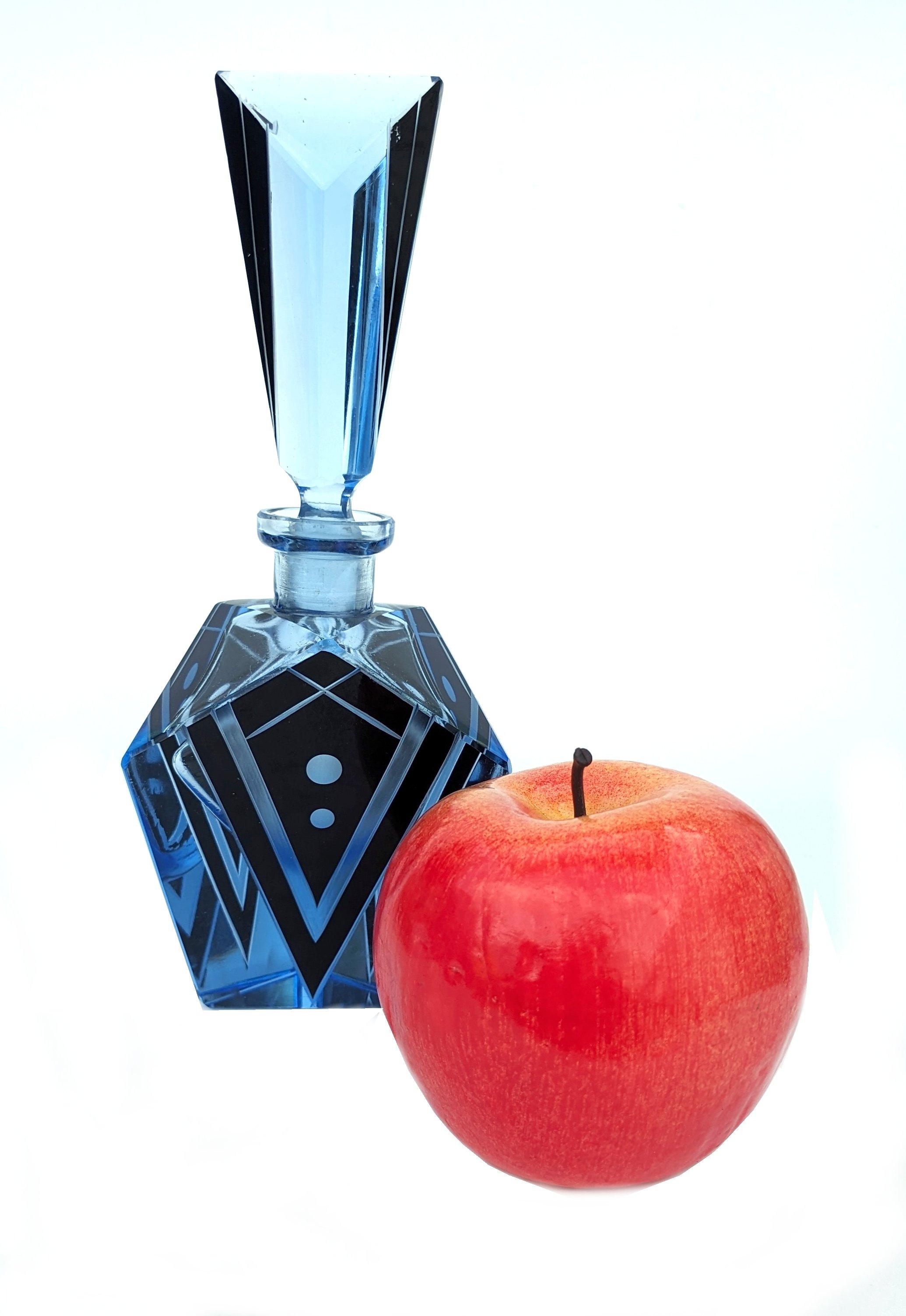 Art Deco Blue Glass & Black Enamel Perfume Bottle, c1930 For Sale 2