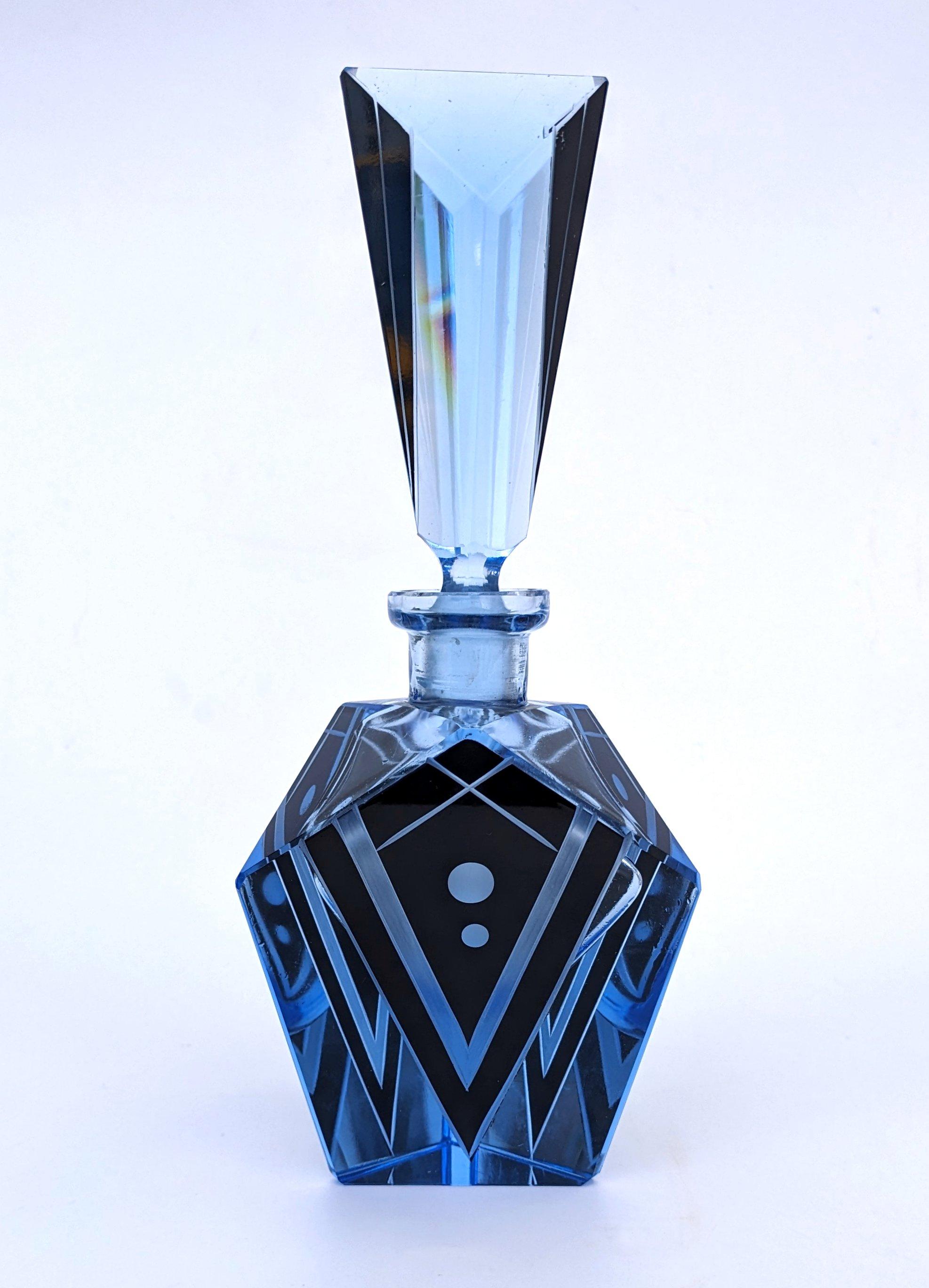 Art Deco Blue Glass & Black Enamel Perfume Bottle, c1930 For Sale 3