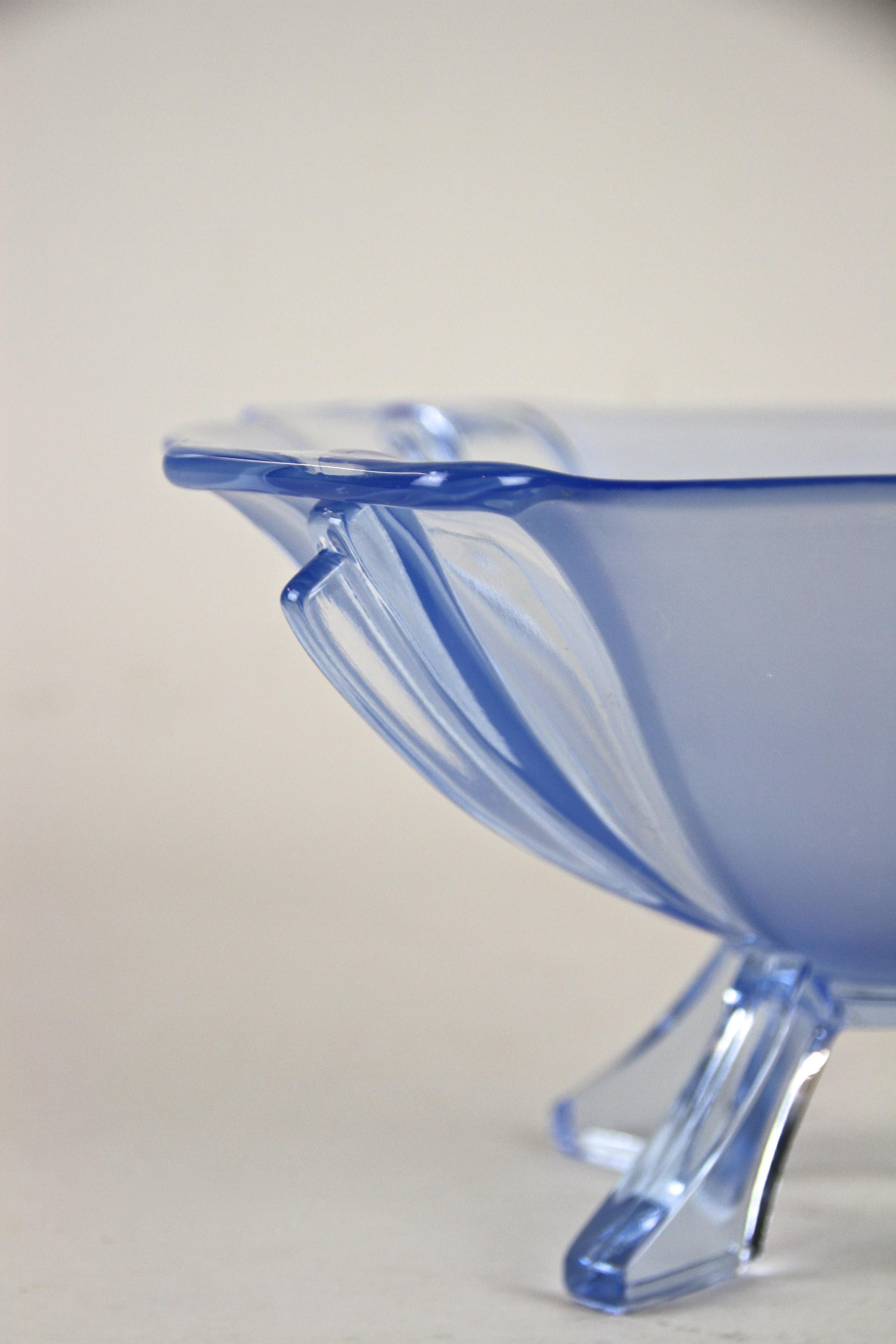 Austrian Art Deco Blue Glass Bowl, Austria, circa 1920 For Sale