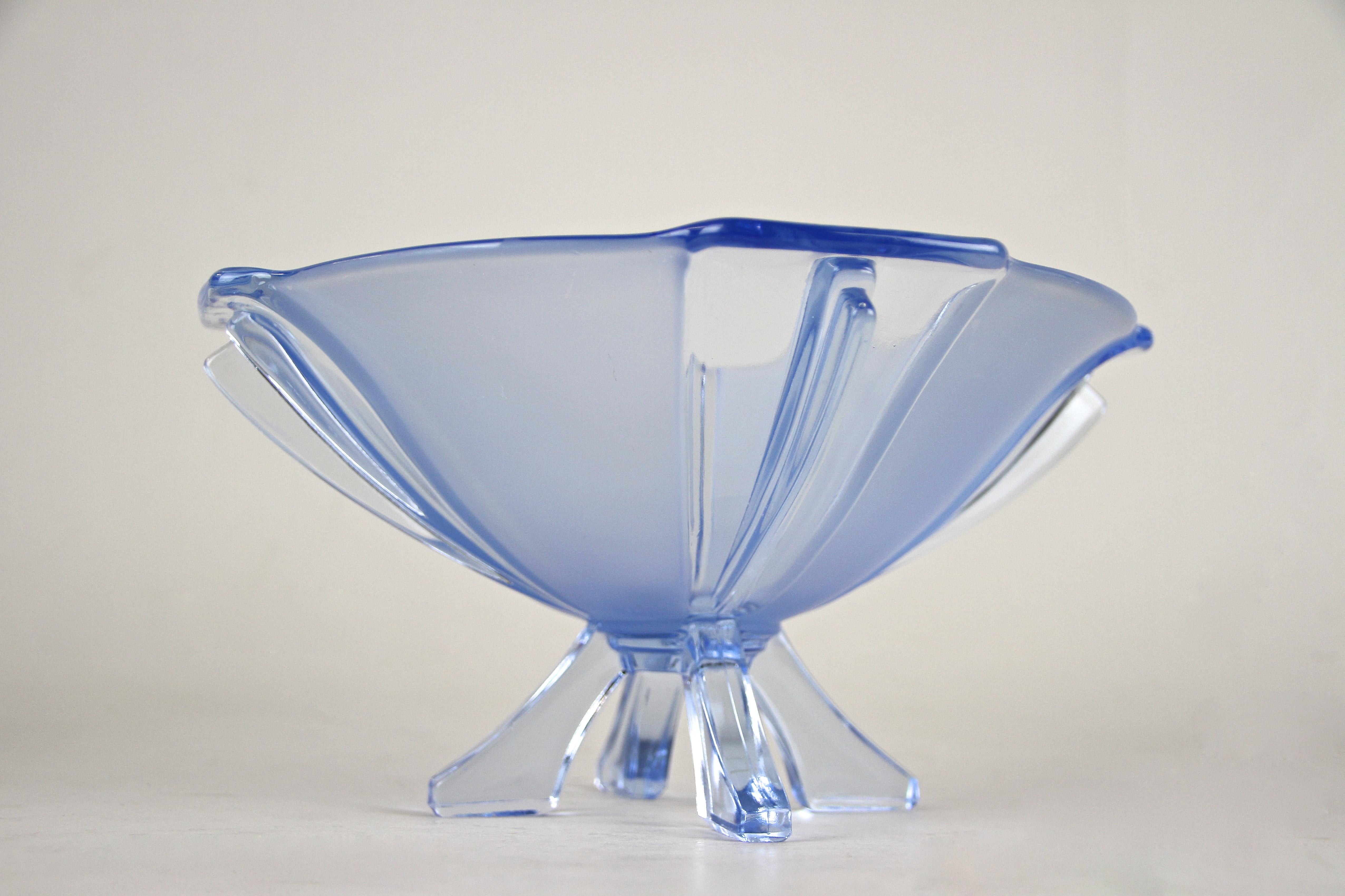 20th Century Art Deco Blue Glass Bowl, Austria, circa 1920 For Sale