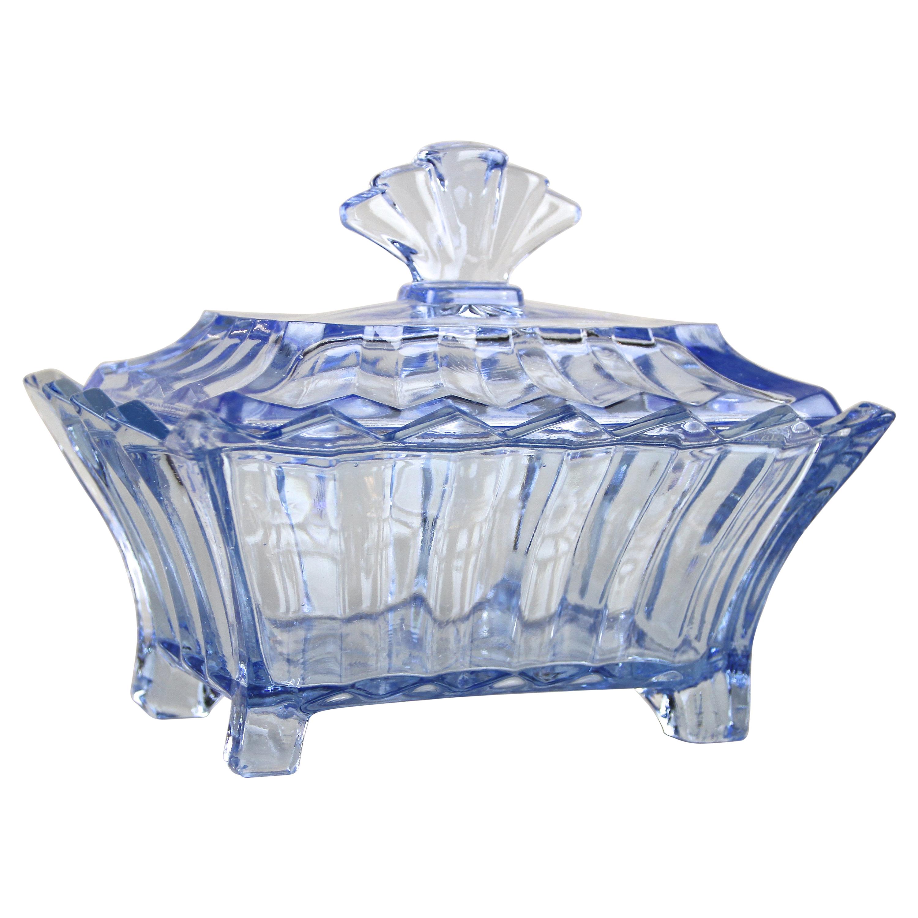 Art Deco Blue Glass Box with Lid, Austria, circa 1920 For Sale