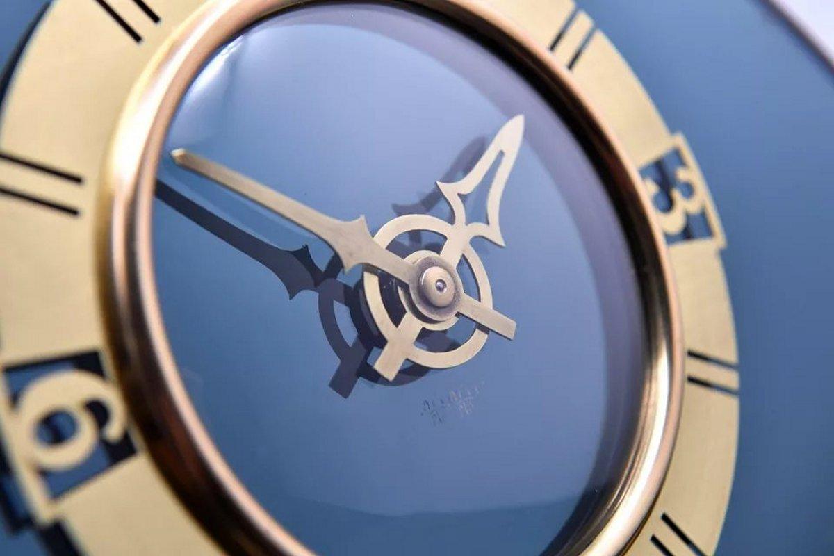 Electric Mantle-Uhr aus blauem Glas und Messing im Art déco-Stil, von Smiths, um 1930 im Angebot 5