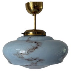 Art Deco Blue Glass Ceiling Lamp by VEB Leuchten, 1940s, Germany