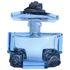 Art Deco Blue Glass Czech Perfume Bottle, 1930s