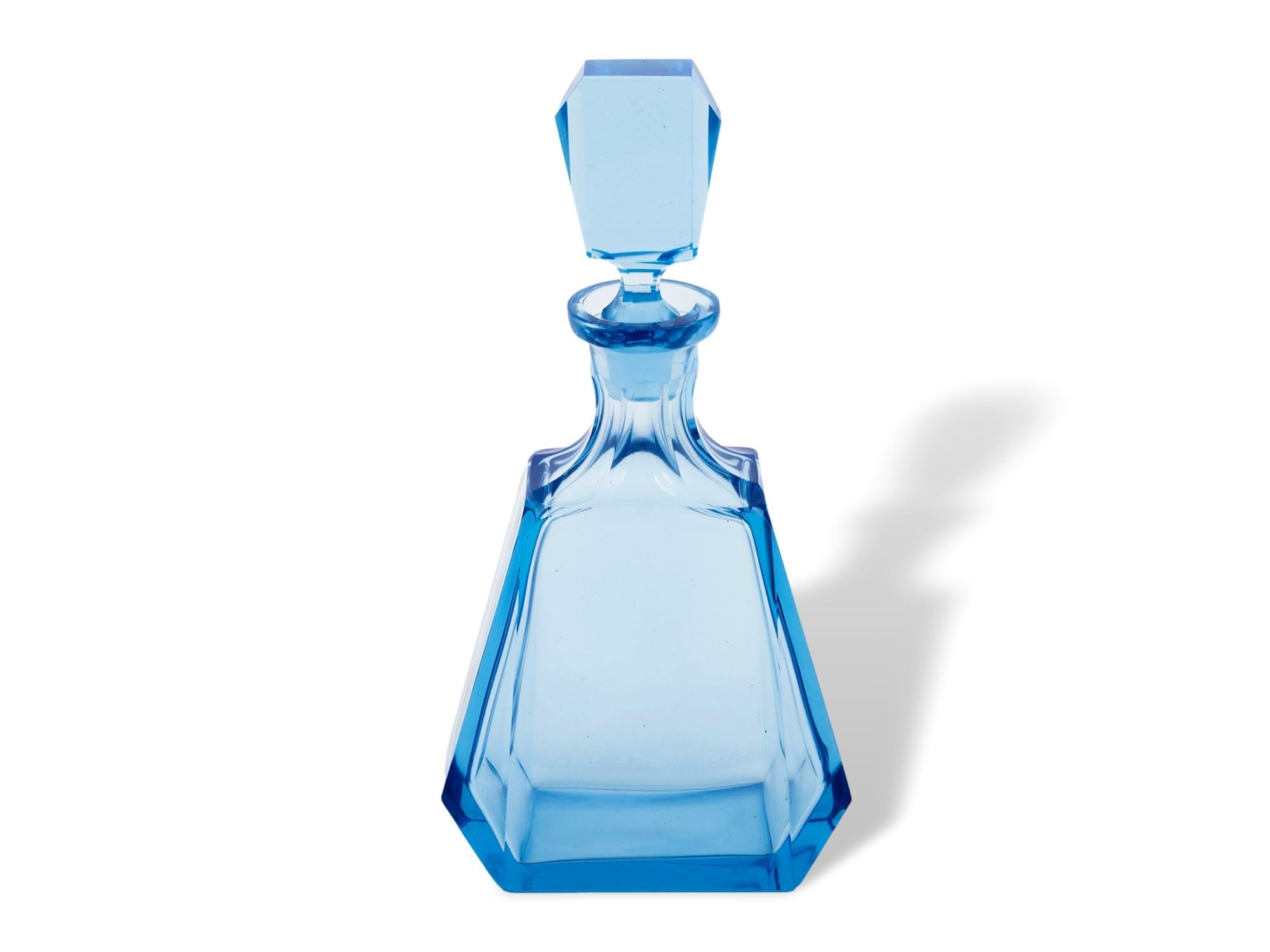 Art Deco Blue Glass Decanter Set For Sale 5