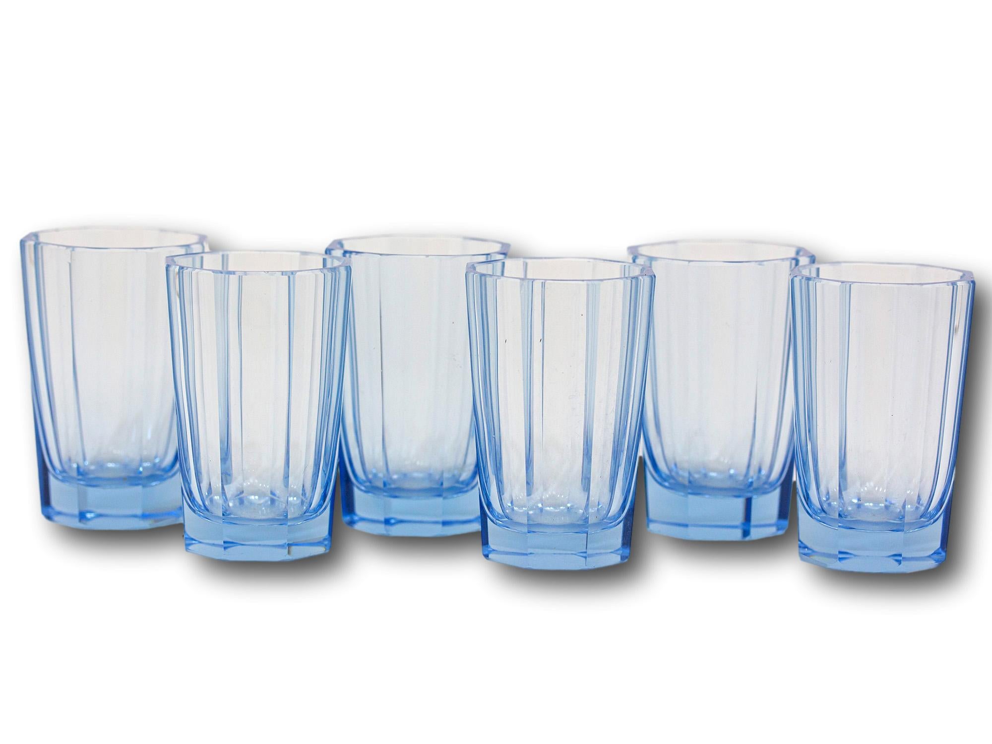 English Art Deco Blue Glass Decanter Set For Sale