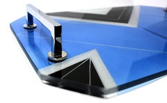 Art Deco Blue Glass Geometric Drinks Tray