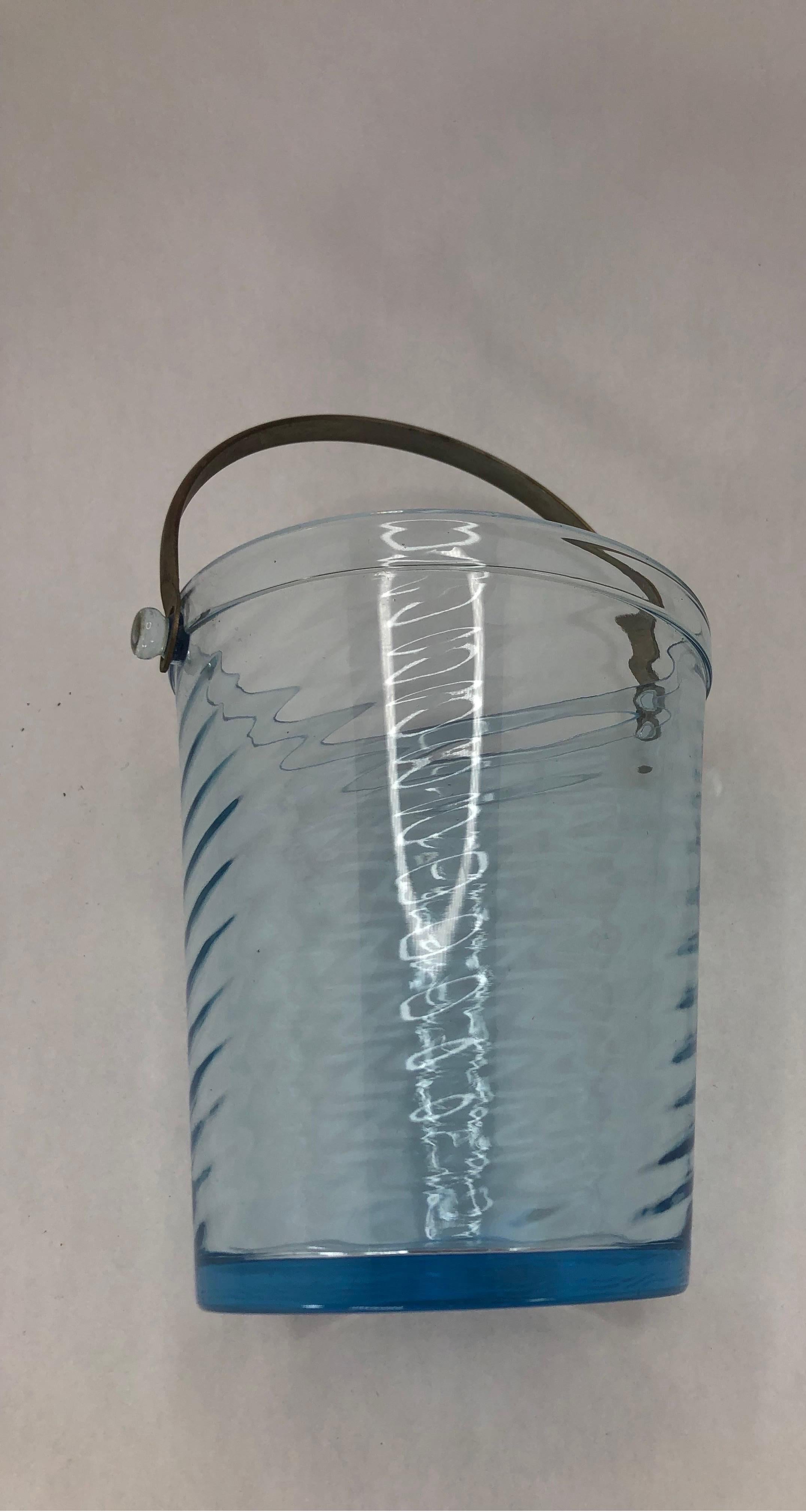 American Art Deco Blue Glass Ice Bucket For Sale