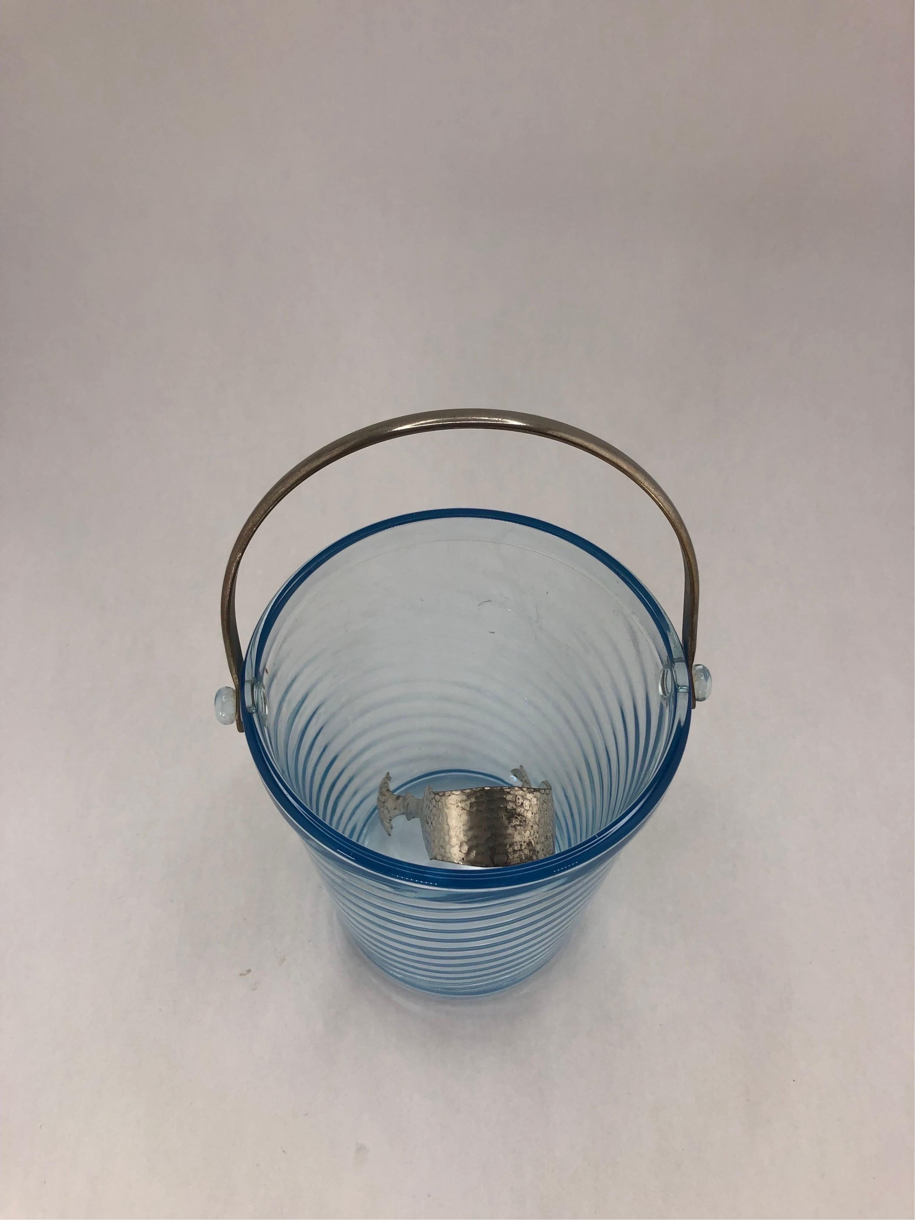 Art Deco Blue Glass Ice Bucket In Good Condition For Sale In Chapel Hill, NC
