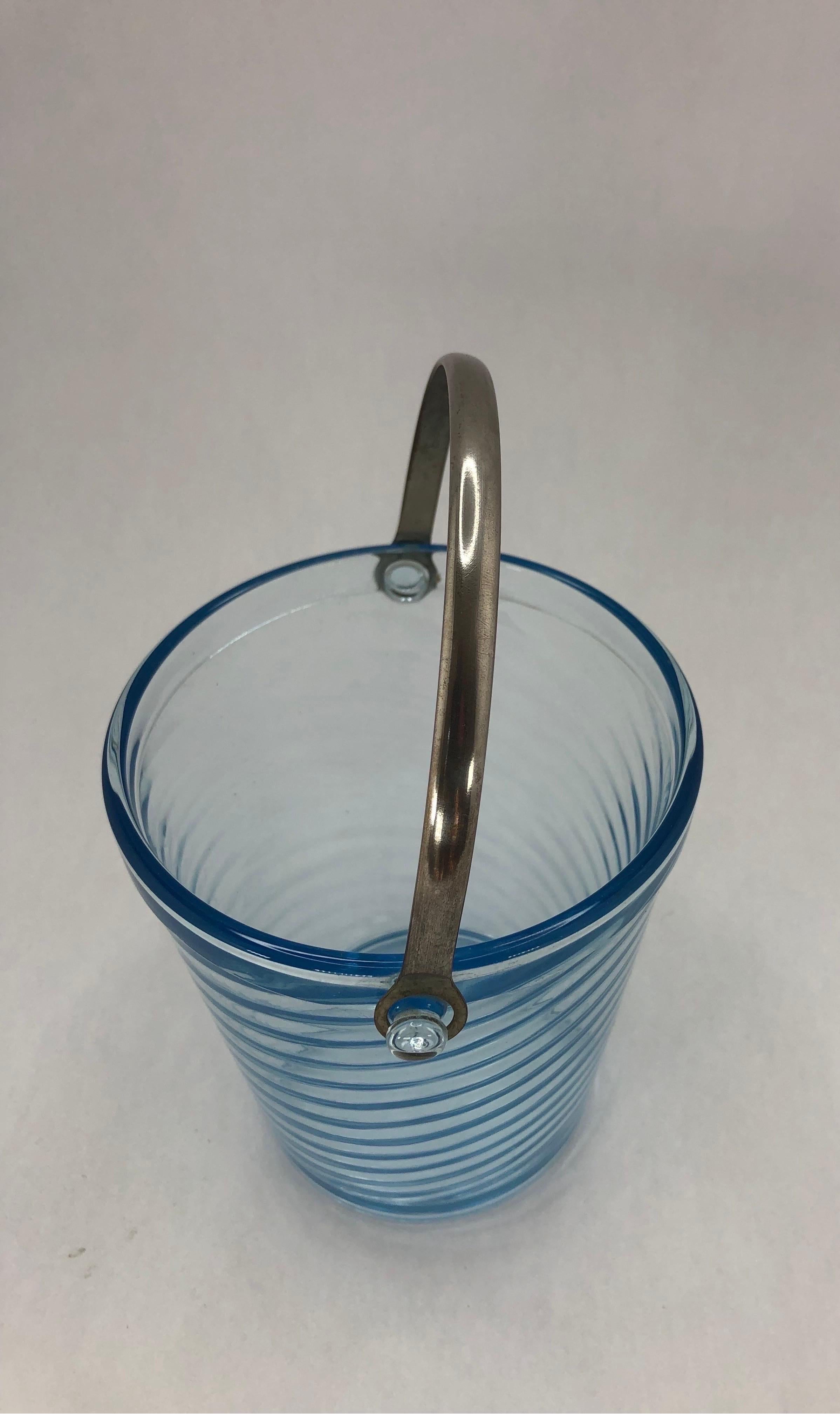 Mid-20th Century Art Deco Blue Glass Ice Bucket For Sale