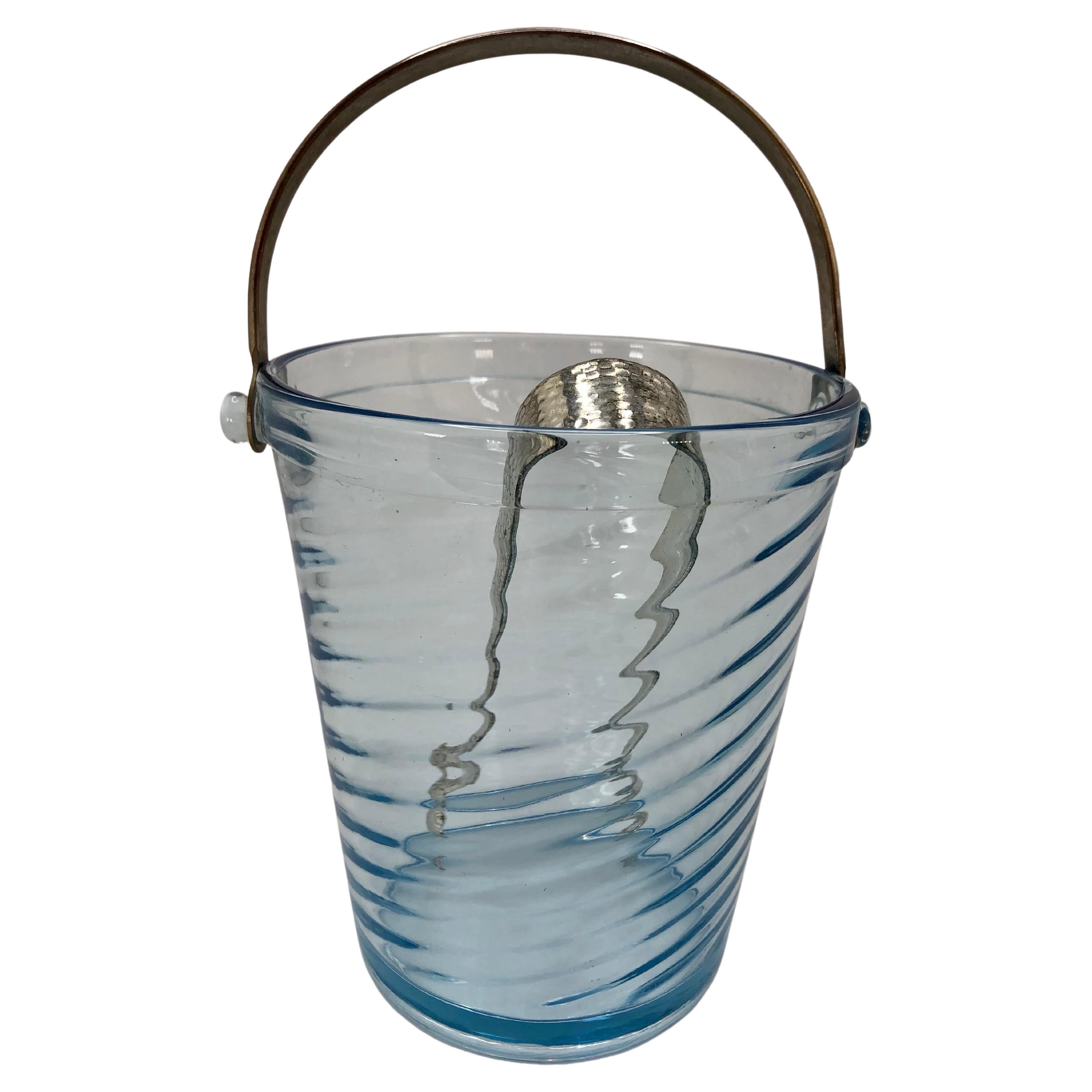 Art Deco Blue Glass Ice Bucket For Sale