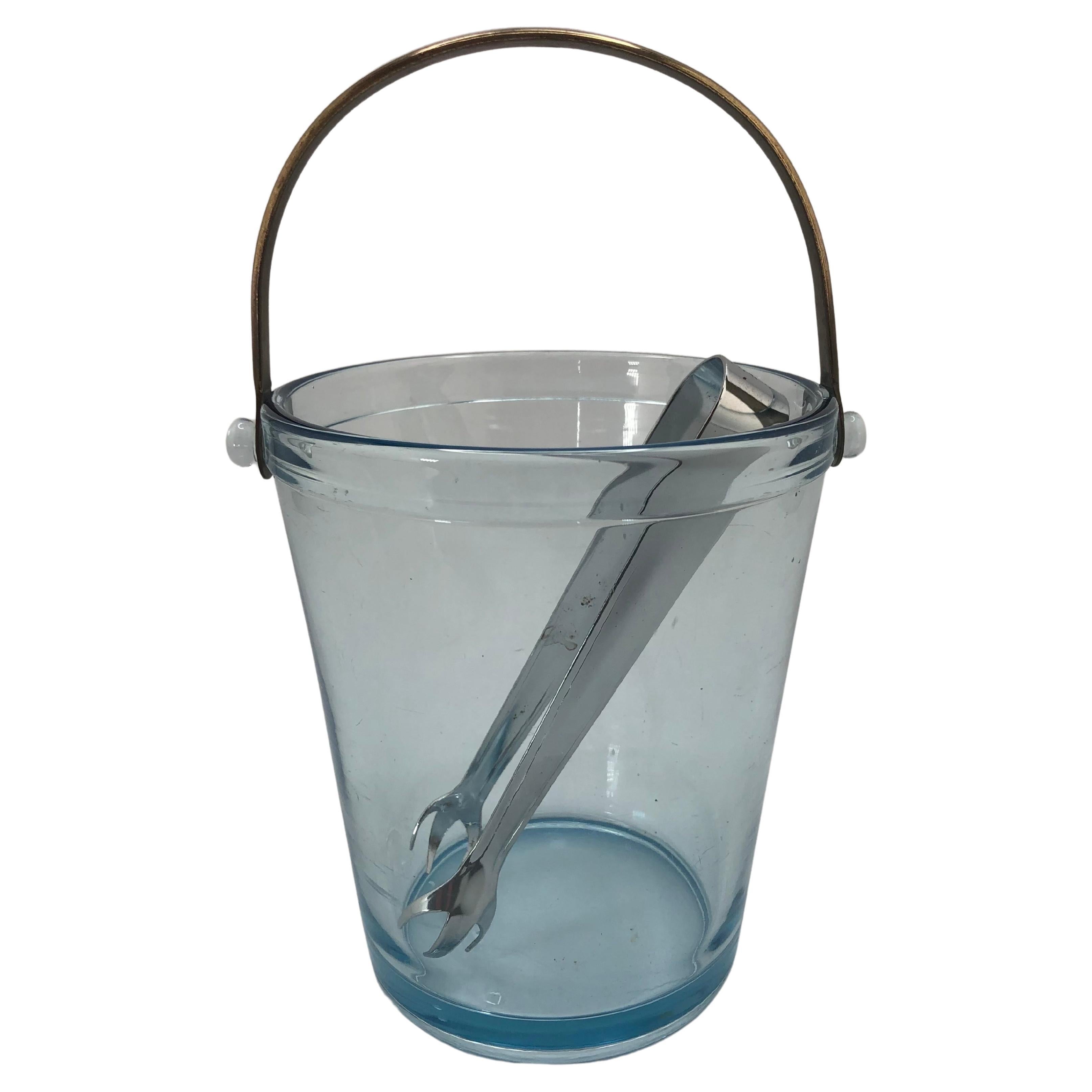 Art Deco Blue Glass Ice Bucket For Sale