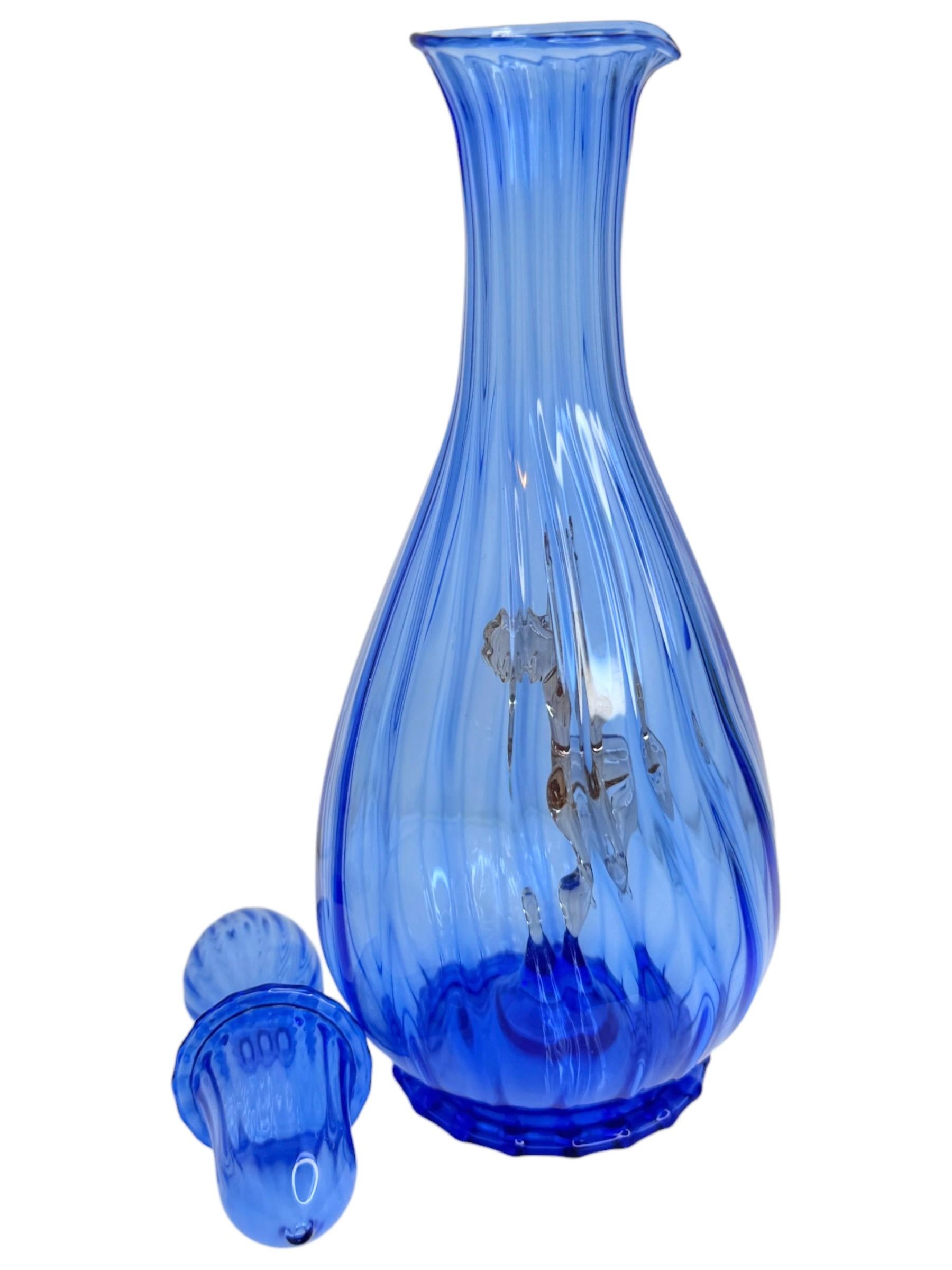 Art Deco Blue Glass Nude Girl Decanter & 6 Glasses Set Bimini, Vintage Austria 7