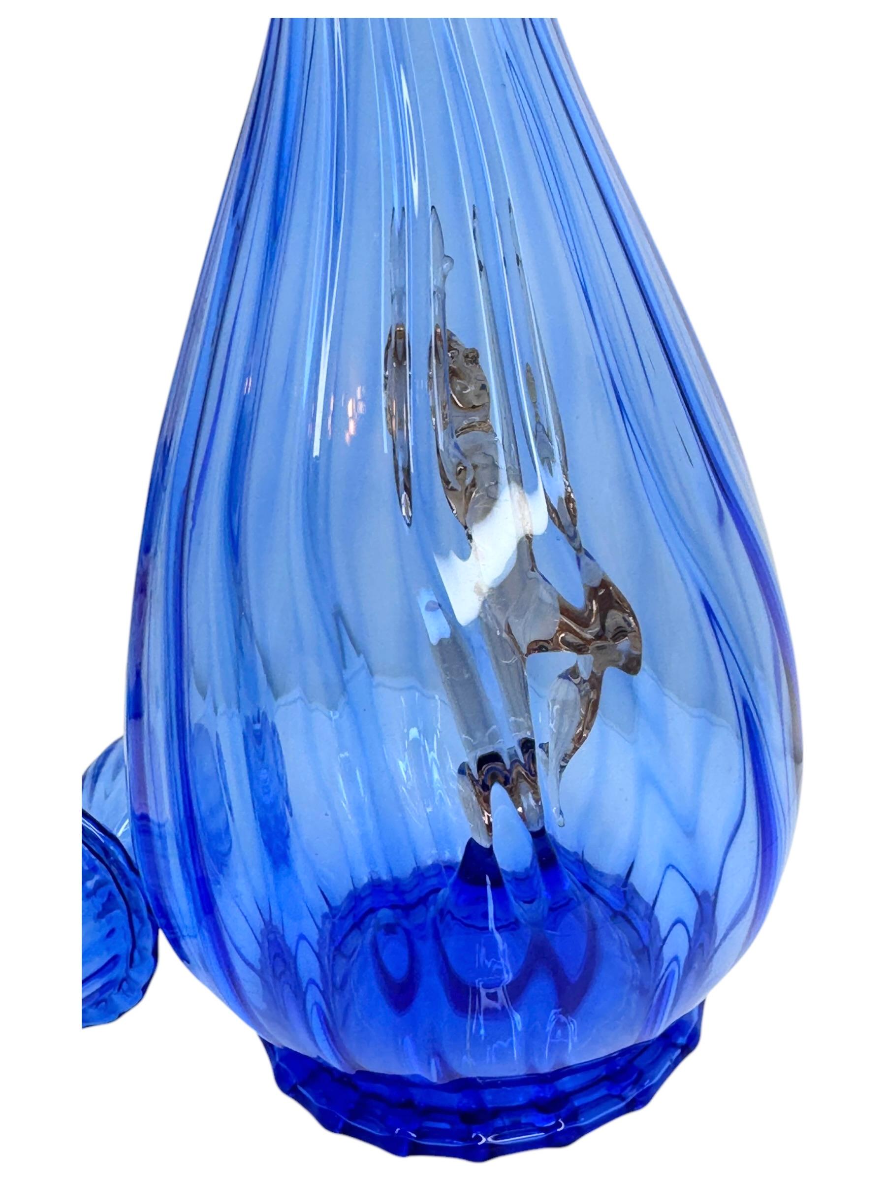 Art Deco Blue Glass Nude Girl Decanter & 6 Glasses Set Bimini, Vintage Austria 9