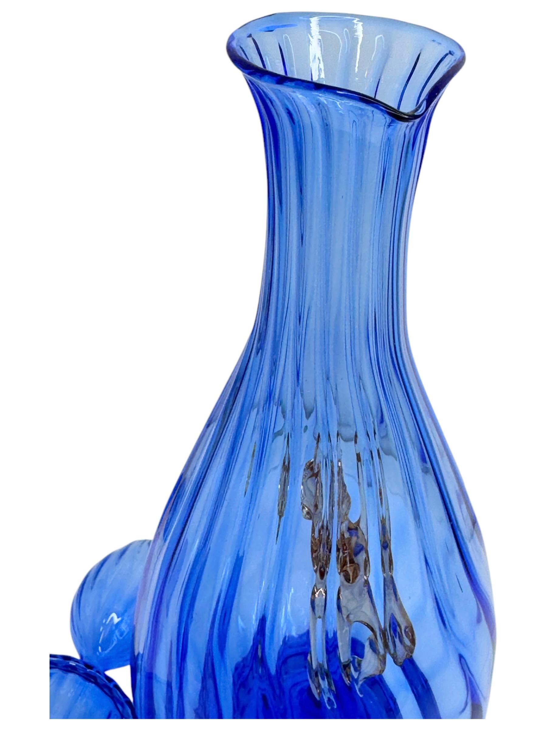 Art Deco Blue Glass Nude Girl Decanter & 6 Glasses Set Bimini, Vintage Austria 10
