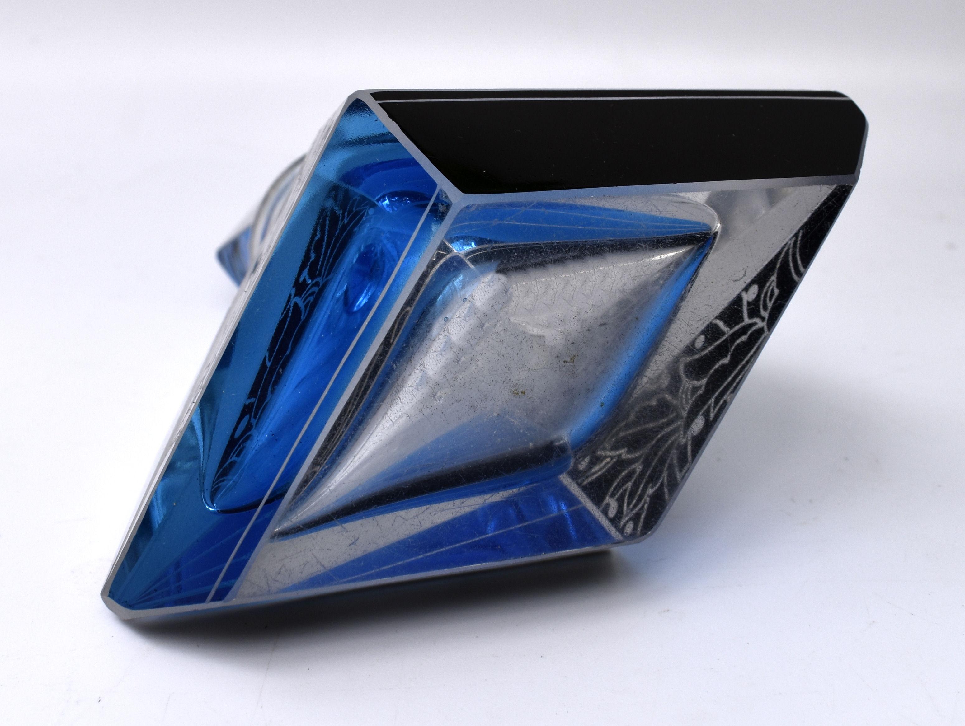 Czech Art Deco Blue Glass Perfume Bottle by Karl Palda, C1930