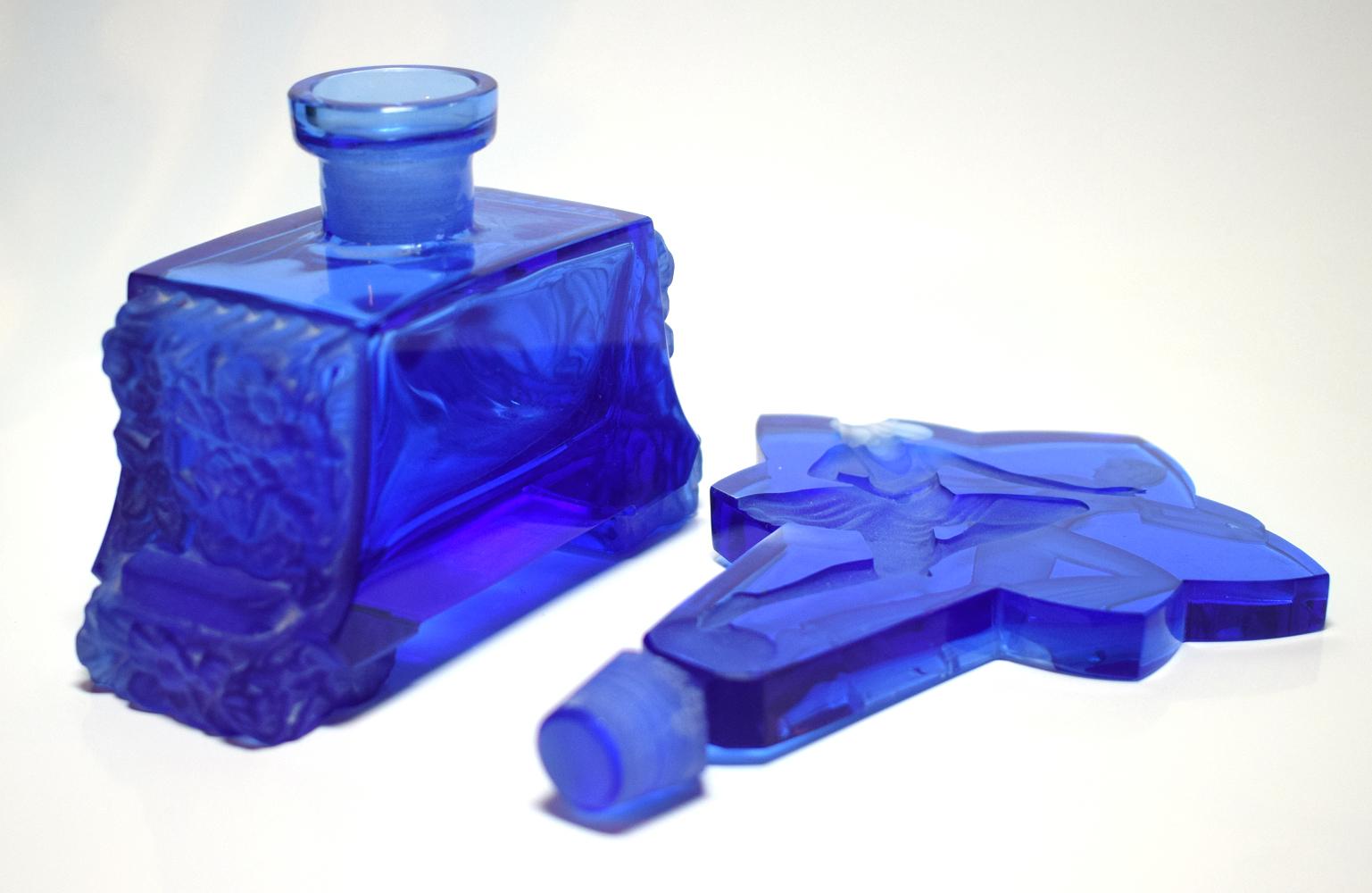 English Art Deco Blue Glass Perfume Bottle