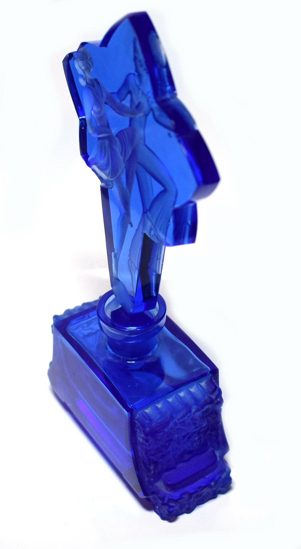 Art Deco Blue Glass Perfume Bottle 2