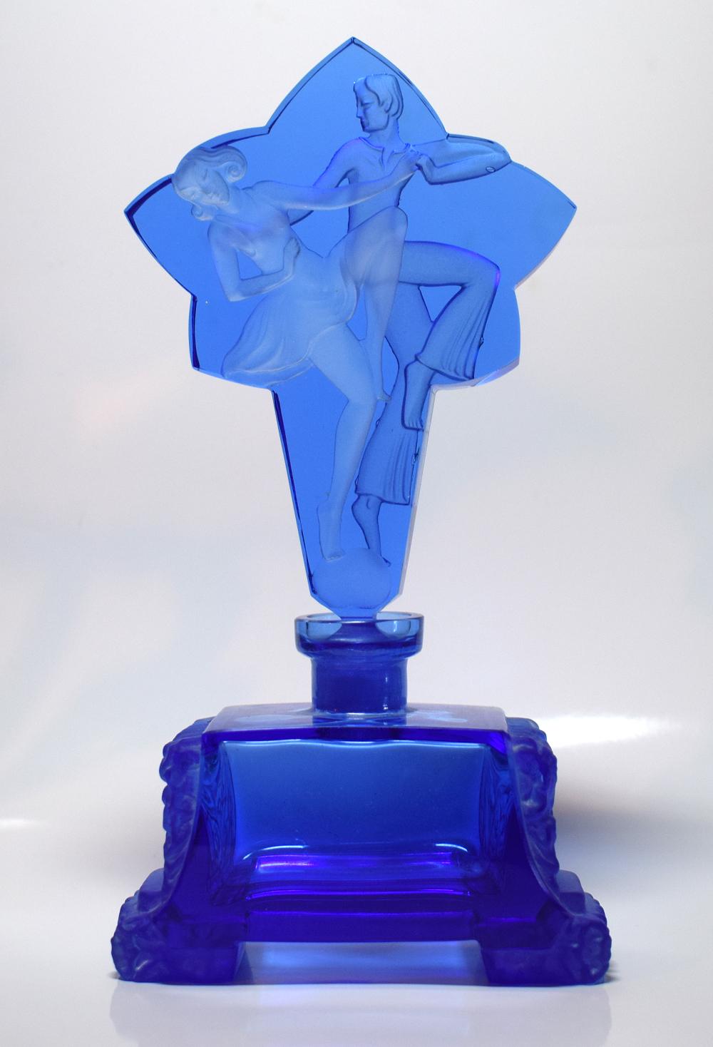 Art Deco Blue Glass Perfume Bottle 4