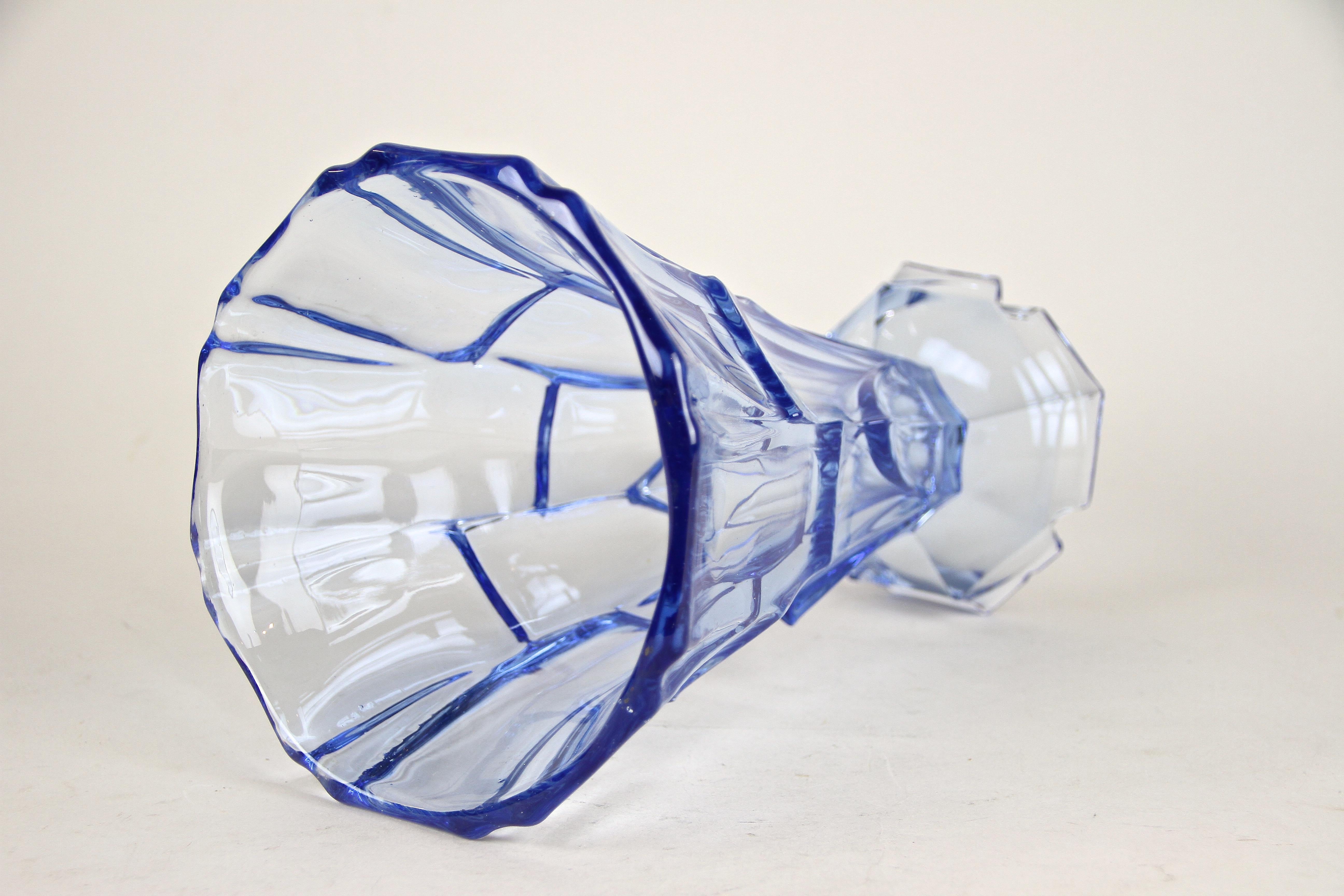 20th Century Art Deco Blue Glass Vase, Austria, circa 1920 For Sale