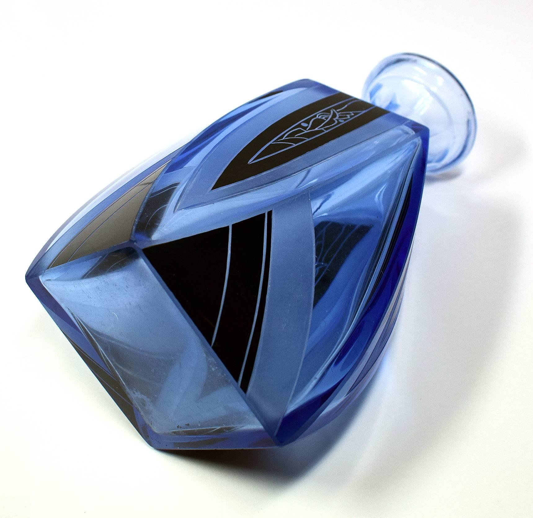 Art Deco Blue Glass Whisky Decanter Set 6