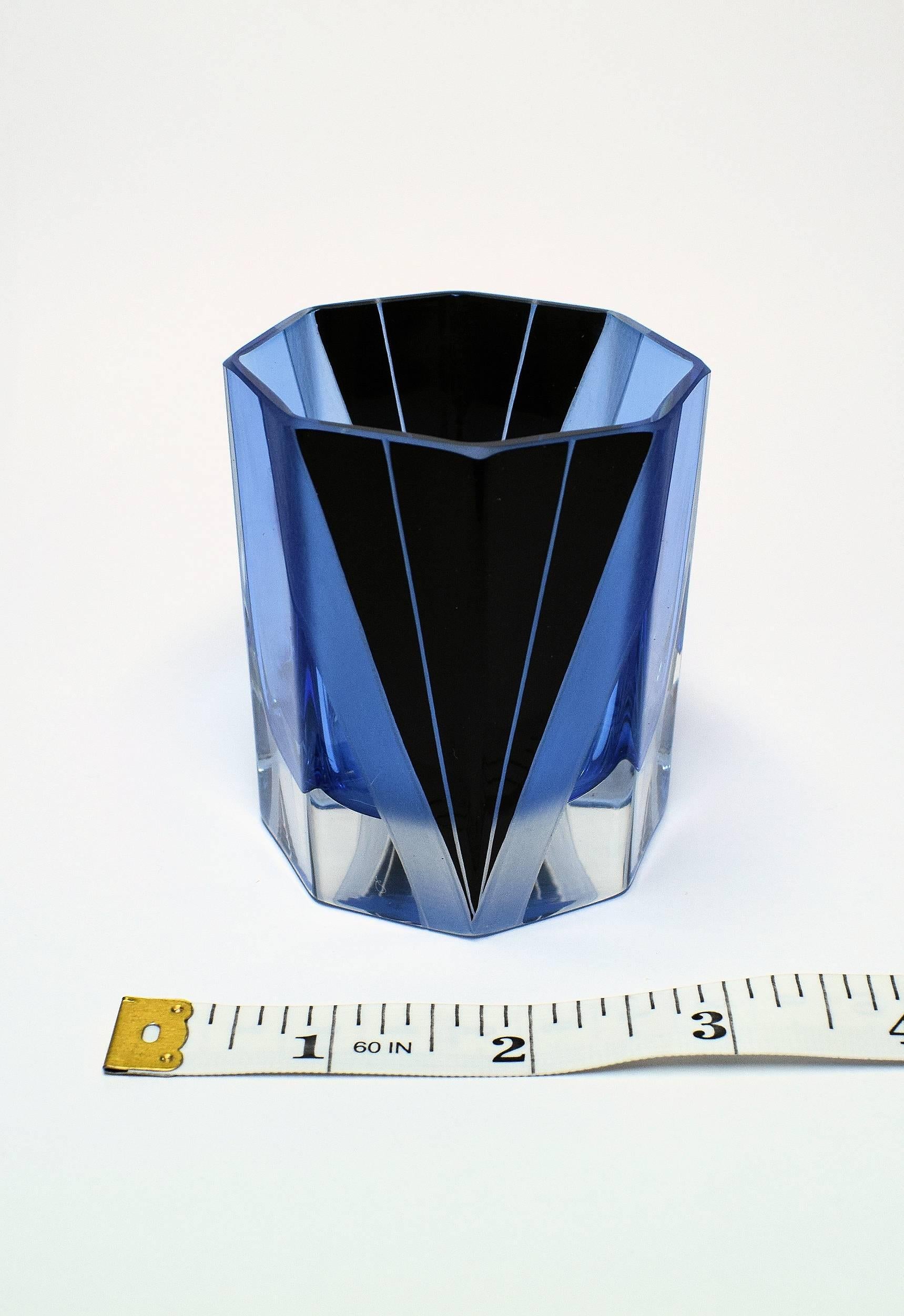 Art Deco Blue Glass Whisky Decanter Set In Good Condition In Devon, England
