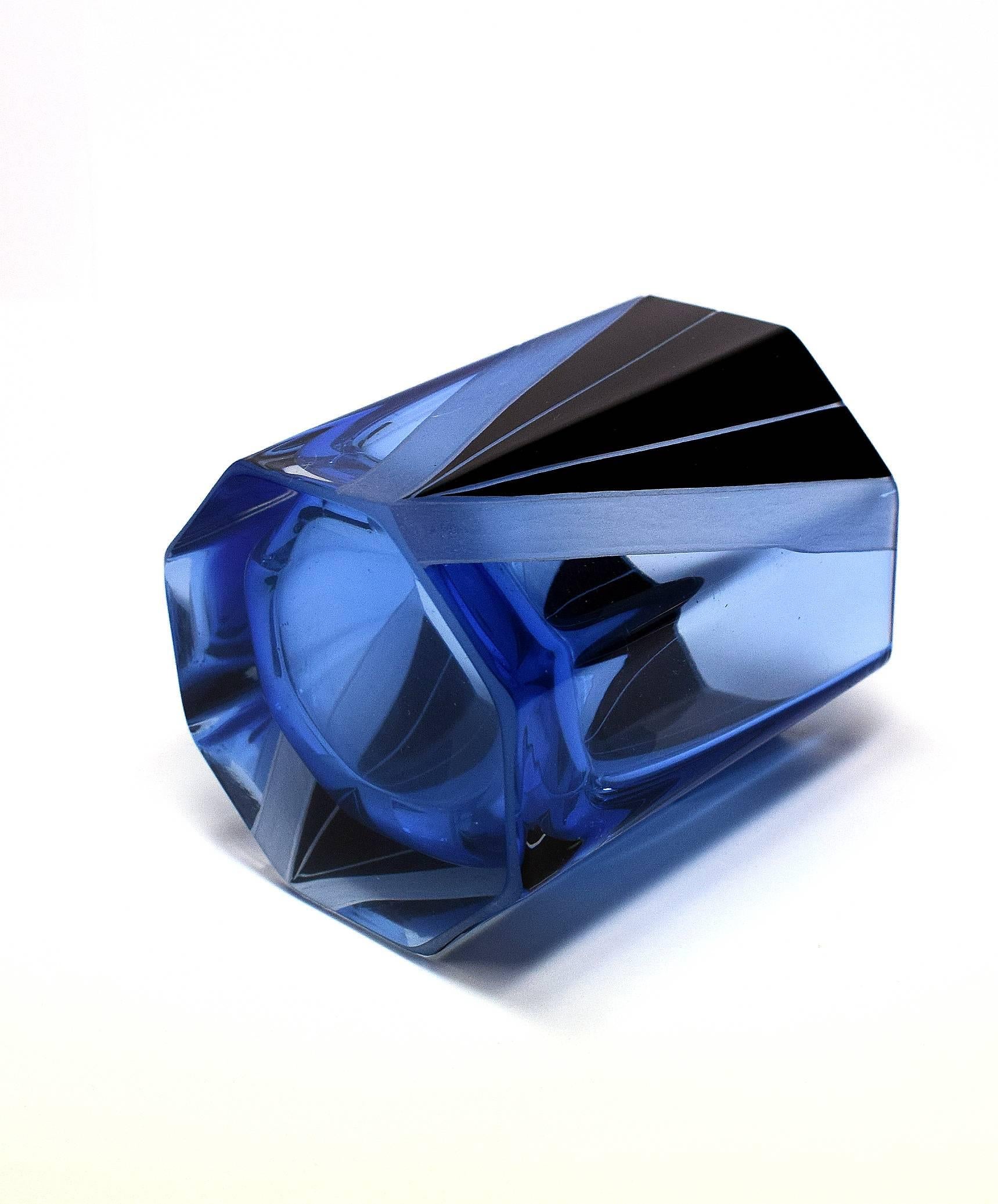 Art Deco Blue Glass Whisky Decanter Set 3