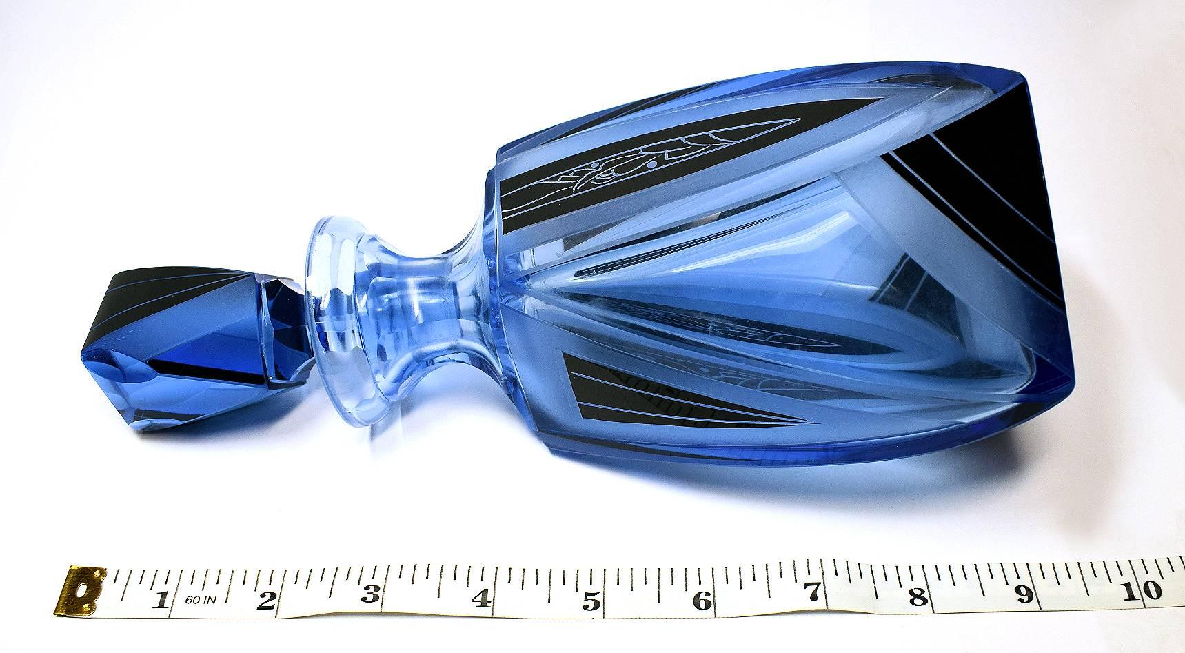 Art Deco Blue Glass Whisky Decanter Set 2