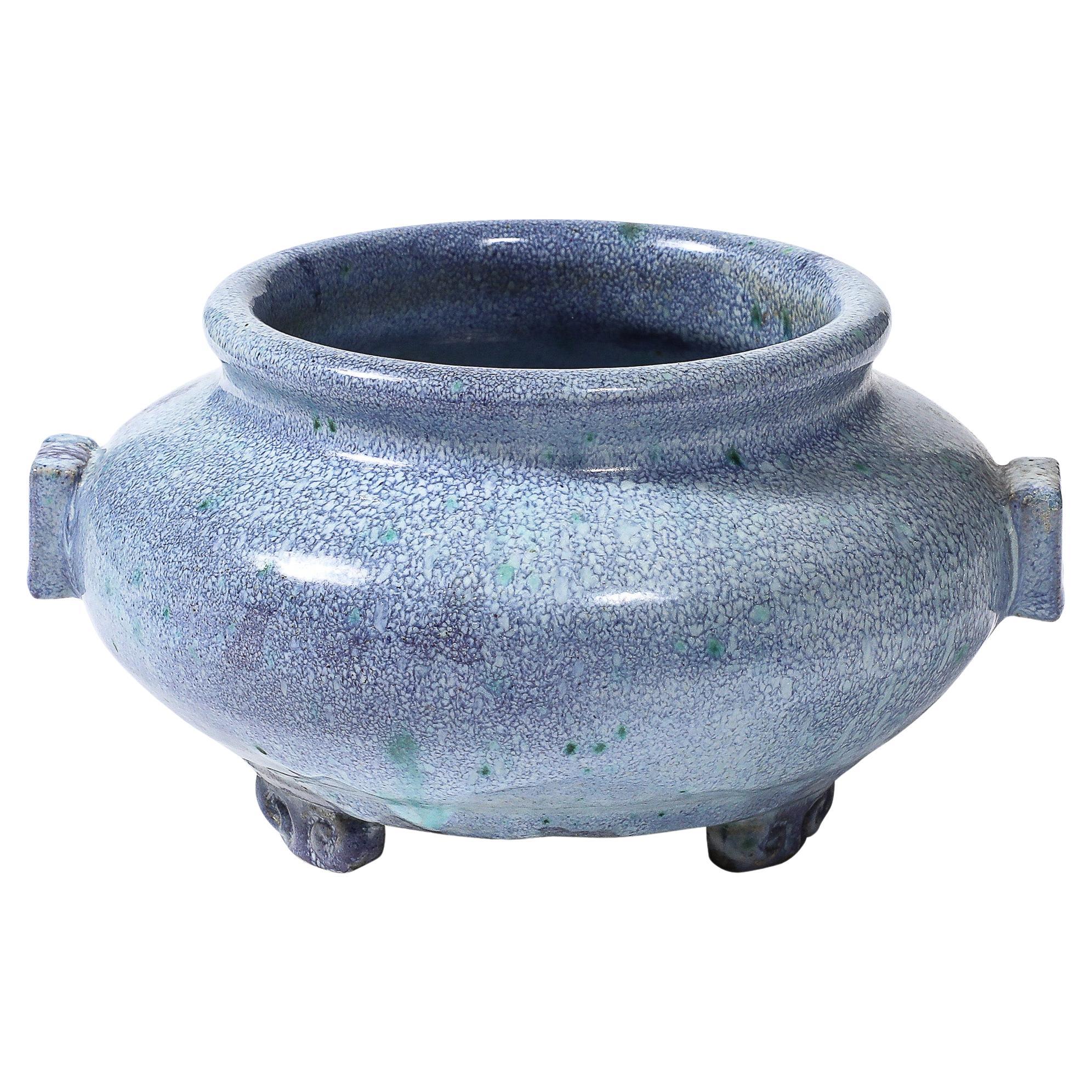 Vaso in ceramica smaltata blu Art Déco di Reginald Wells per Soon by Coldrum in vendita