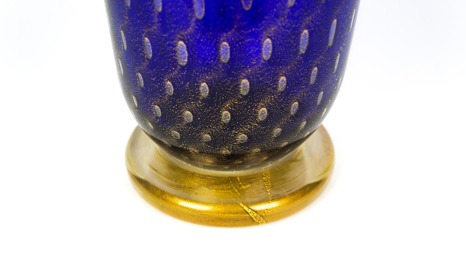 Art Deco Blue Gold Design Italian Art Glass Vase by Stefano Mattiello For Sale 4