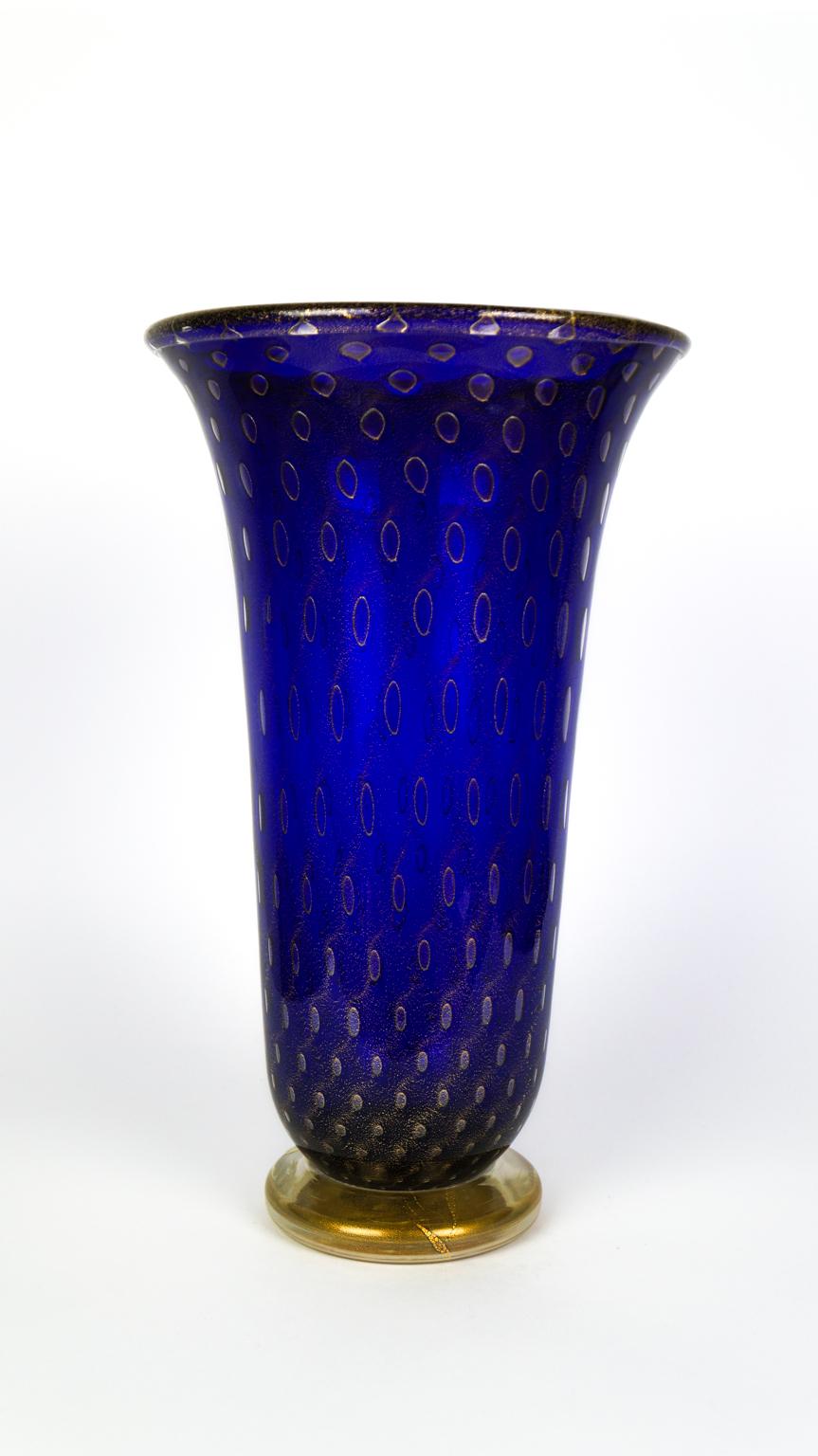 Art Deco Blue Gold Design Italian Art Glass Vase by Stefano Mattiello For Sale 6