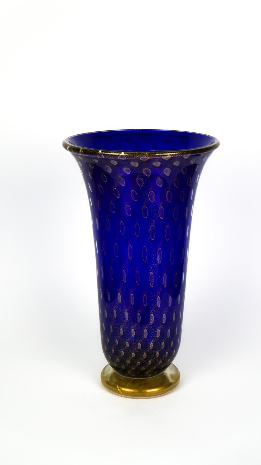 Art Deco Blue Gold Design Italian Art Glass Vase by Stefano Mattiello For Sale 10
