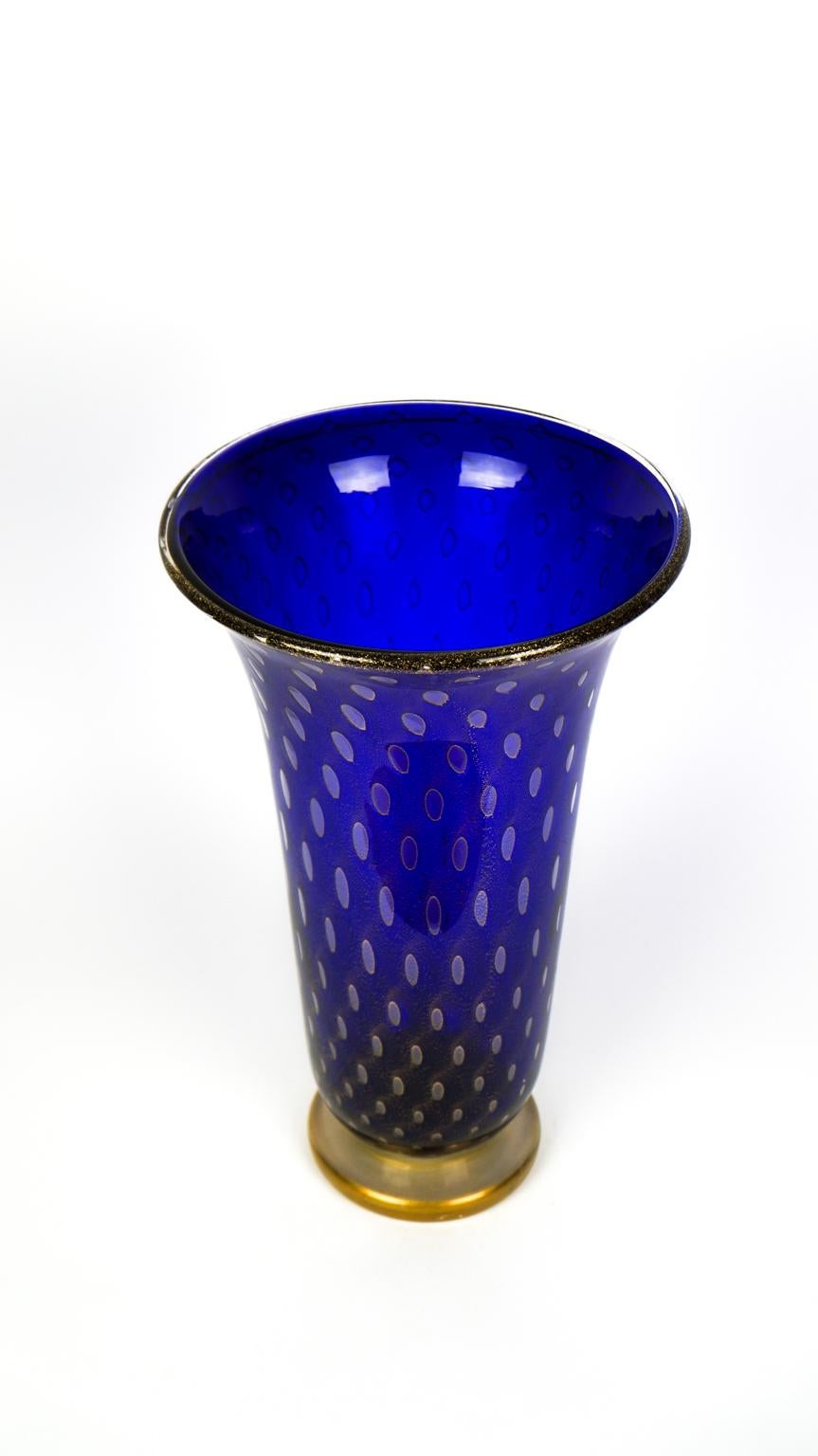 Art Deco Blue Gold Design Italian Art Glass Vase by Stefano Mattiello In New Condition For Sale In Murano, Venezia