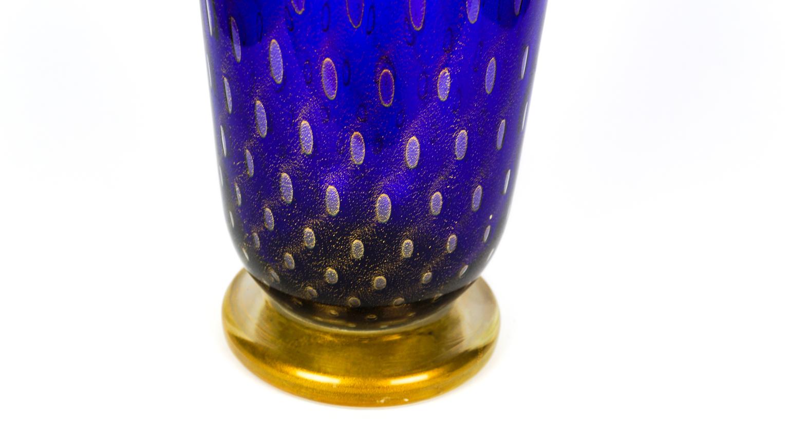 Murano Glass Art Deco Blue Gold Design Italian Art Glass Vase by Stefano Mattiello For Sale