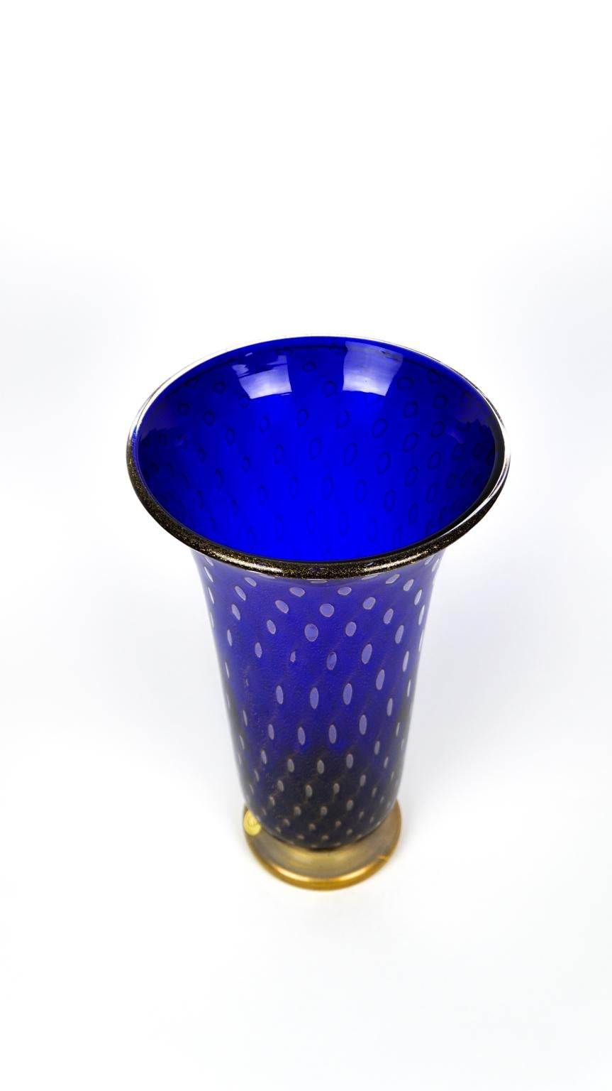 Art Deco Blue Gold Design Italian Art Glass Vase by Stefano Mattiello For Sale 3
