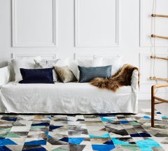 Art Deco Blue Gray Faceta Customizable Cowhide Area Floor Rug Large