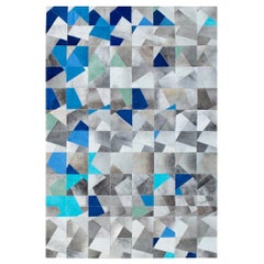 Art Deco Blue Gray Faceta Customizable Cowhide Area Floor Rug Large