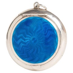 An Art Deco Blue Guilloche Enamel Mirror Compact By Crisford and Norris