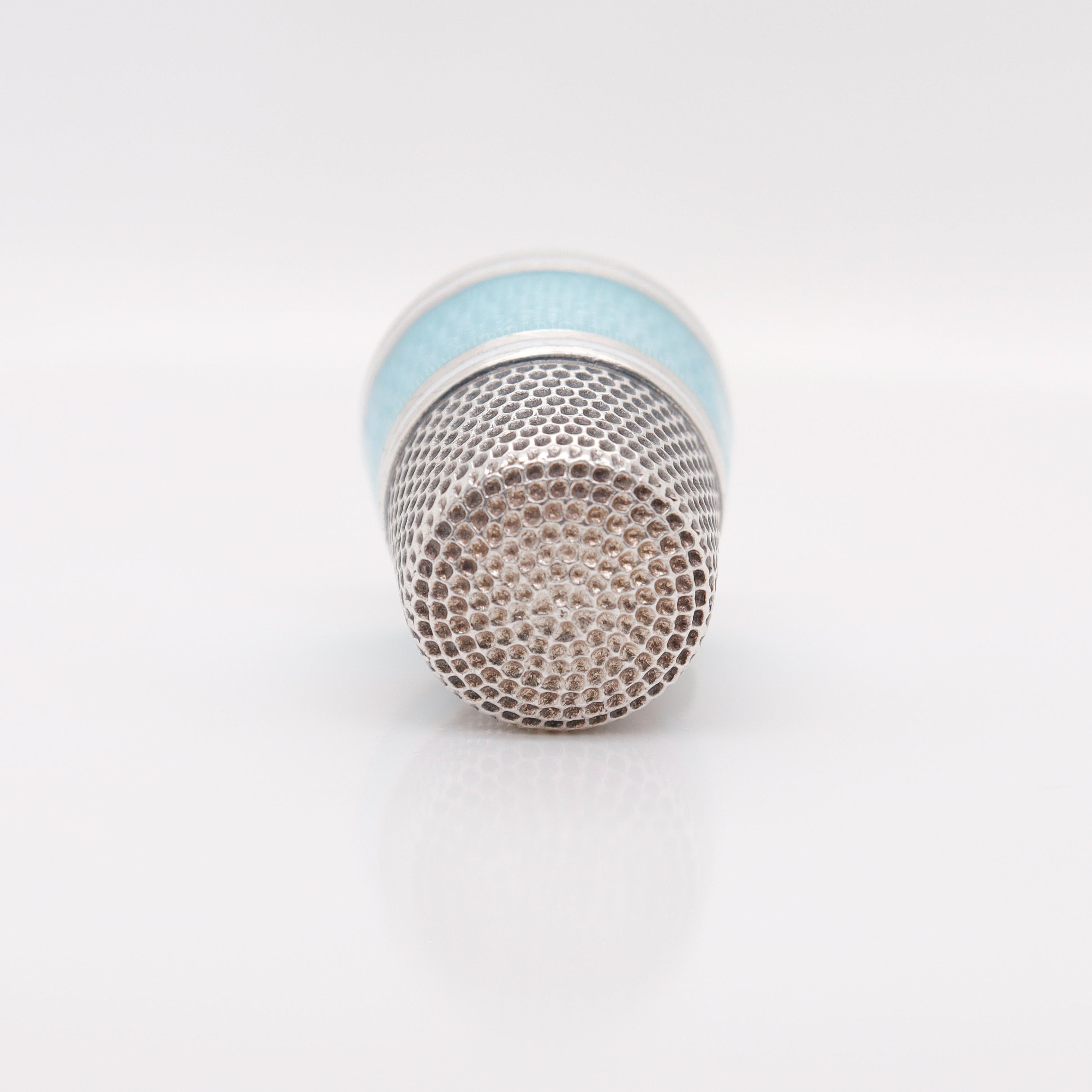 Art Deco Blue Guilloche Enameled Sterling Silver Sewing Thimble by Simmons Bros In Good Condition In Philadelphia, PA