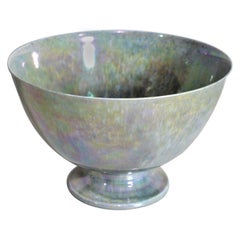 Art Deco Blue Iridescent Ruskin Pottery Pedestal Bowl