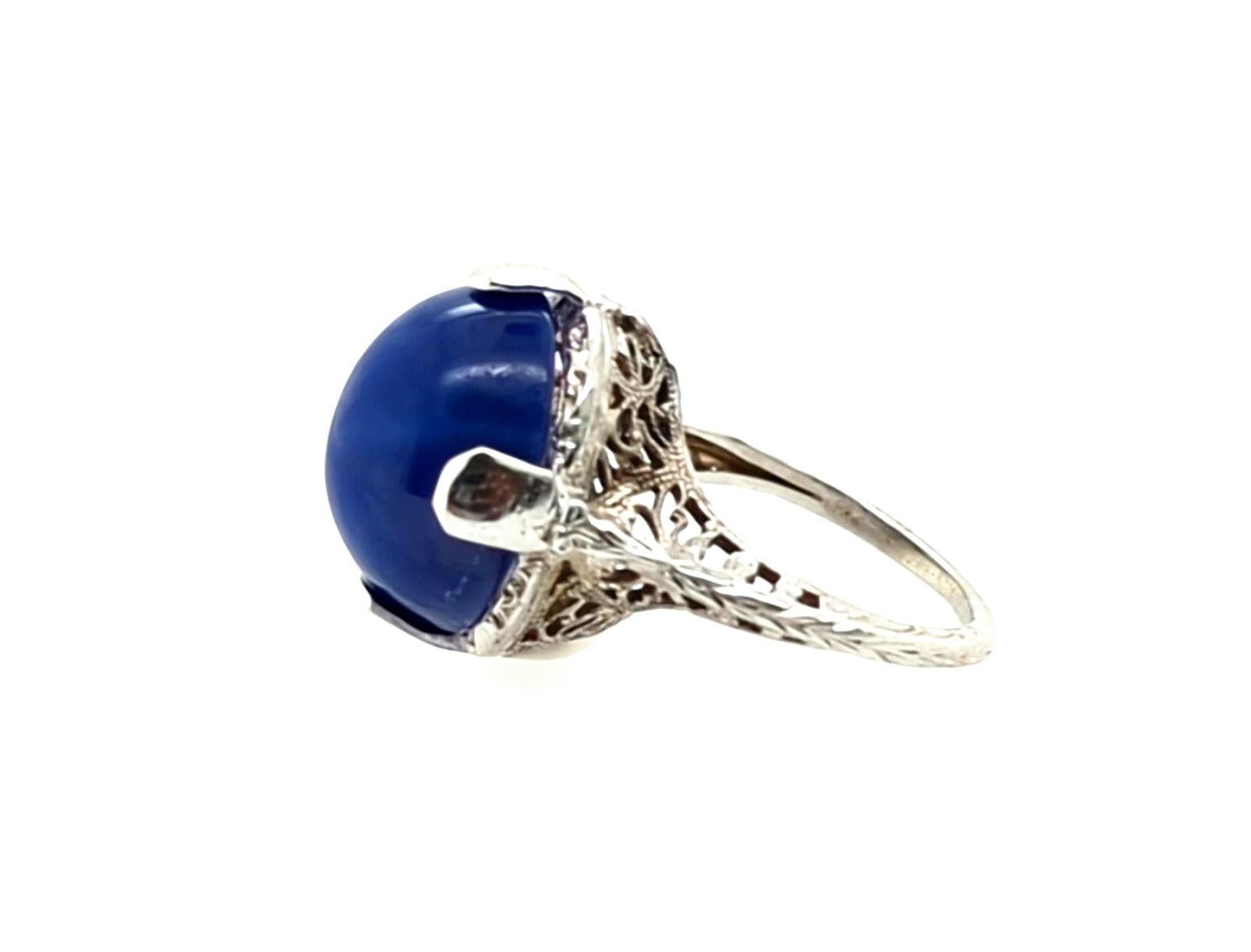 Art Deco Blue Linde Star Sapphire Ring 8.80ct Original 1930's Antique 18K In Excellent Condition In Dearborn, MI