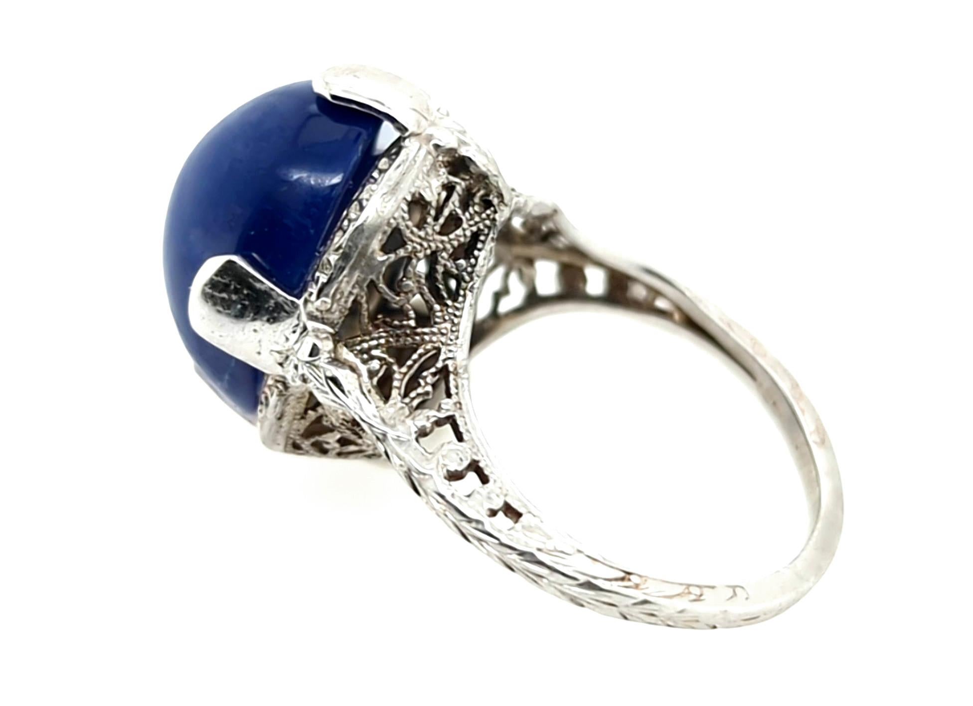 Women's Art Deco Blue Linde Star Sapphire Ring 8.80ct Original 1930's Antique 18K