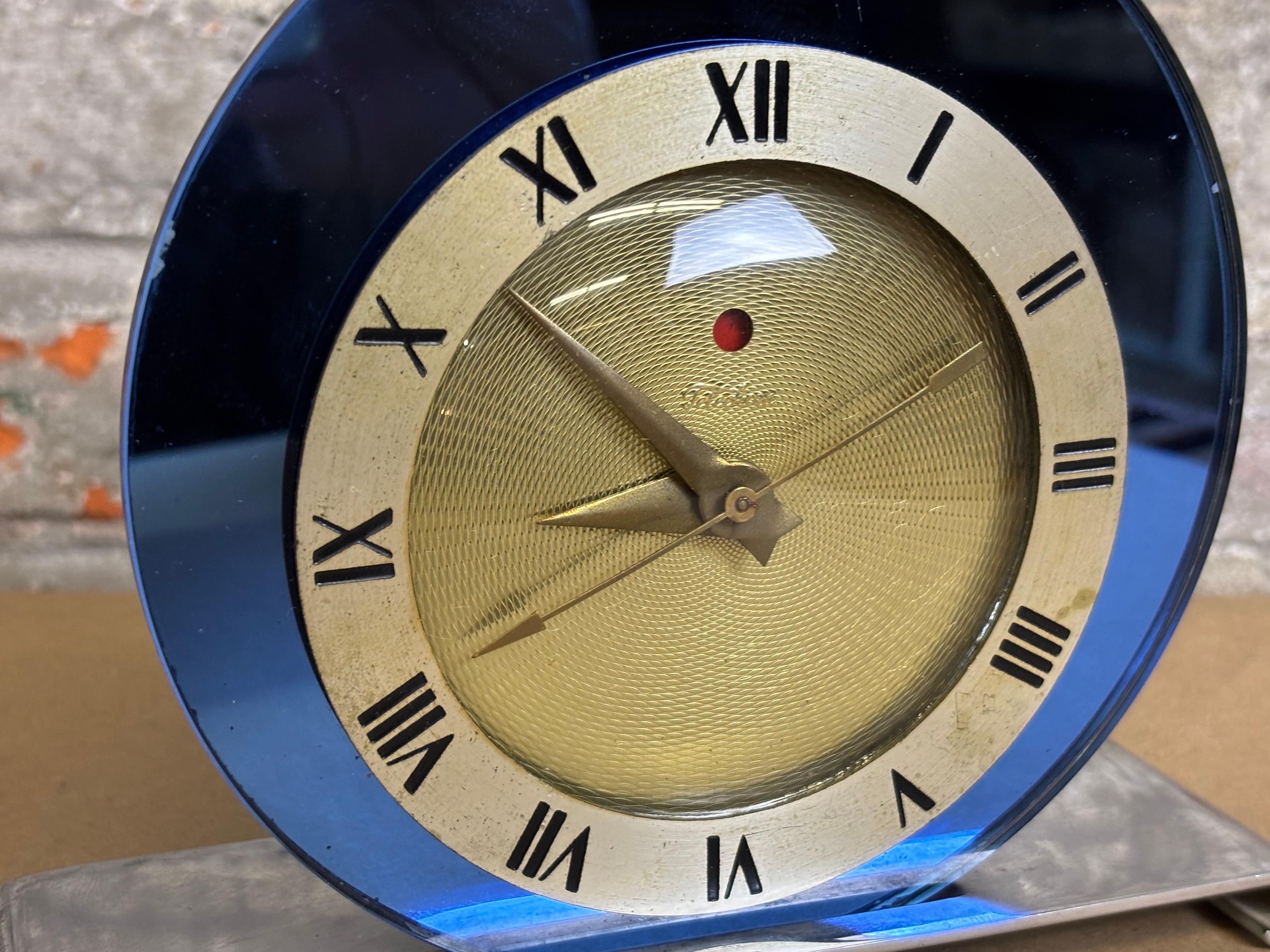 Art Deco Blue Mirror Telechron Clock For Sale 3