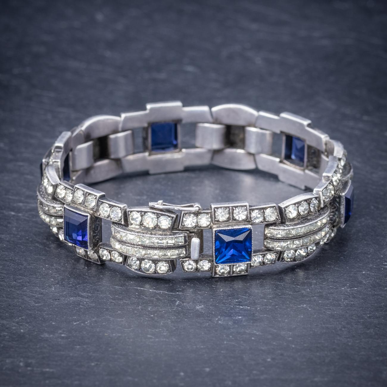 Art Deco Blue Paste Silver, circa 1920 Bracelet  In Good Condition For Sale In Lancaster , GB