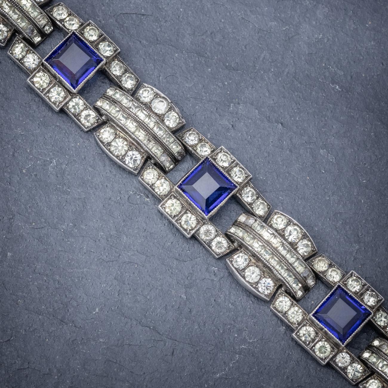 Art Deco Blue Paste Silver, circa 1920 Bracelet  For Sale 2