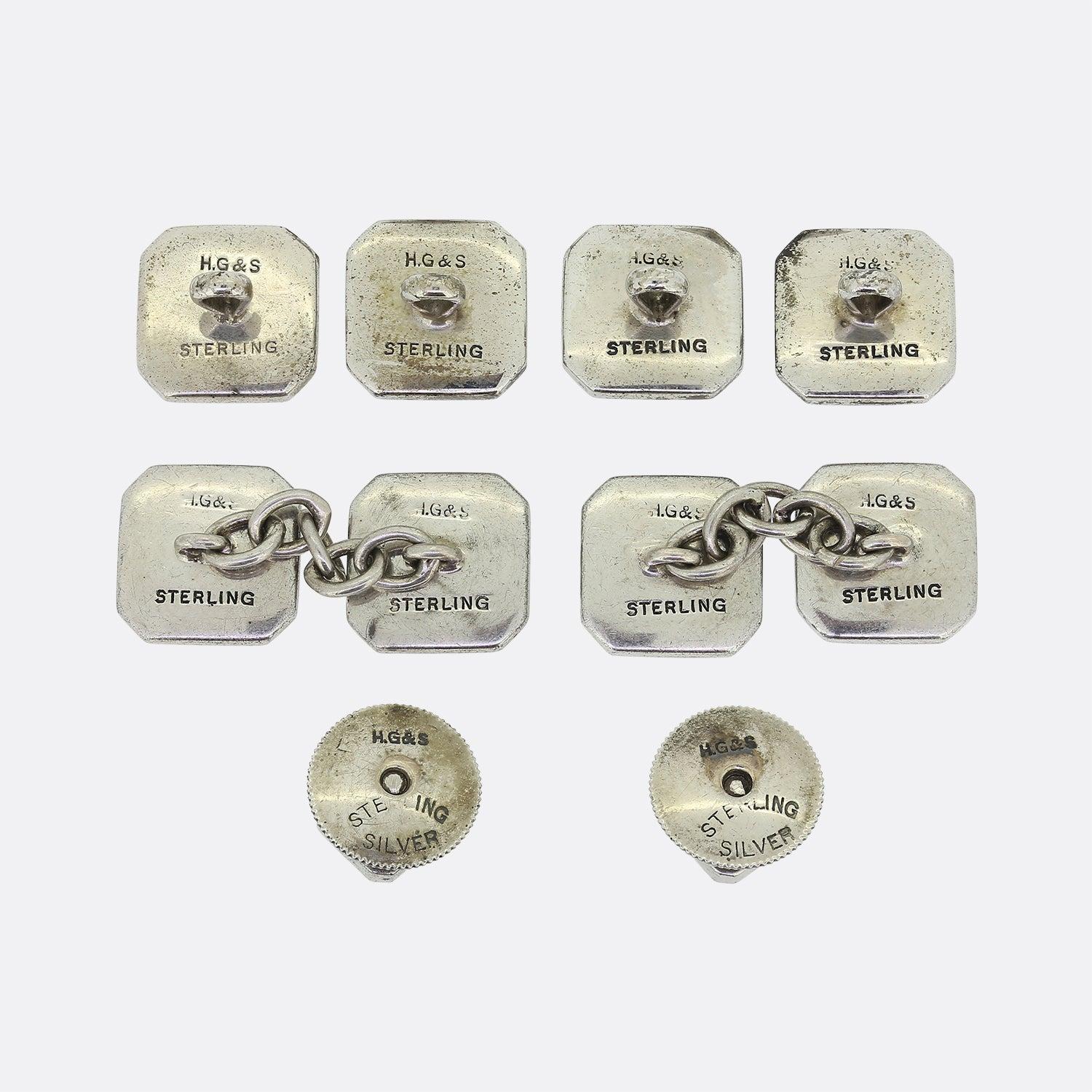 Art Deco Blue Paste Cufflinks Dress Stud Set In Good Condition For Sale In London, GB