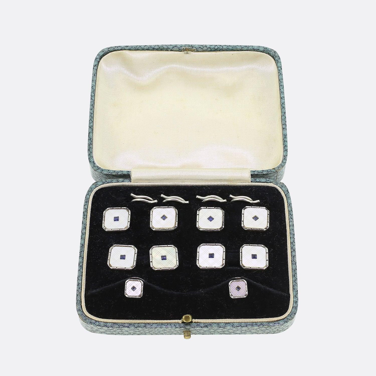 Women's Art Deco Blue Paste Cufflinks Dress Stud Set For Sale