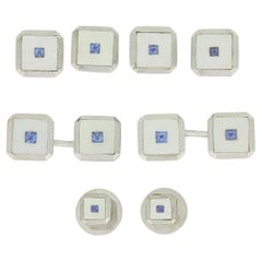 Antique Art Deco Blue Paste Cufflinks Dress Stud Set